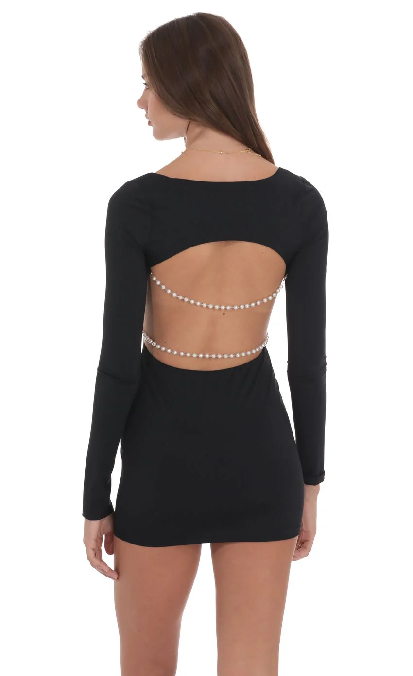 Pearl Open Back Bodycon Dress in Black