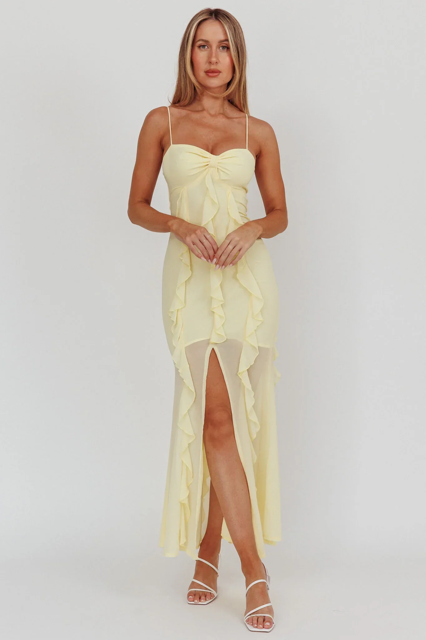 Frannie Vertical Ruffle Maxi Dress Lemon