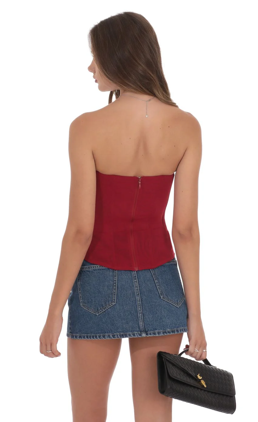 Sheer Mesh Strapless Corset Top in Red