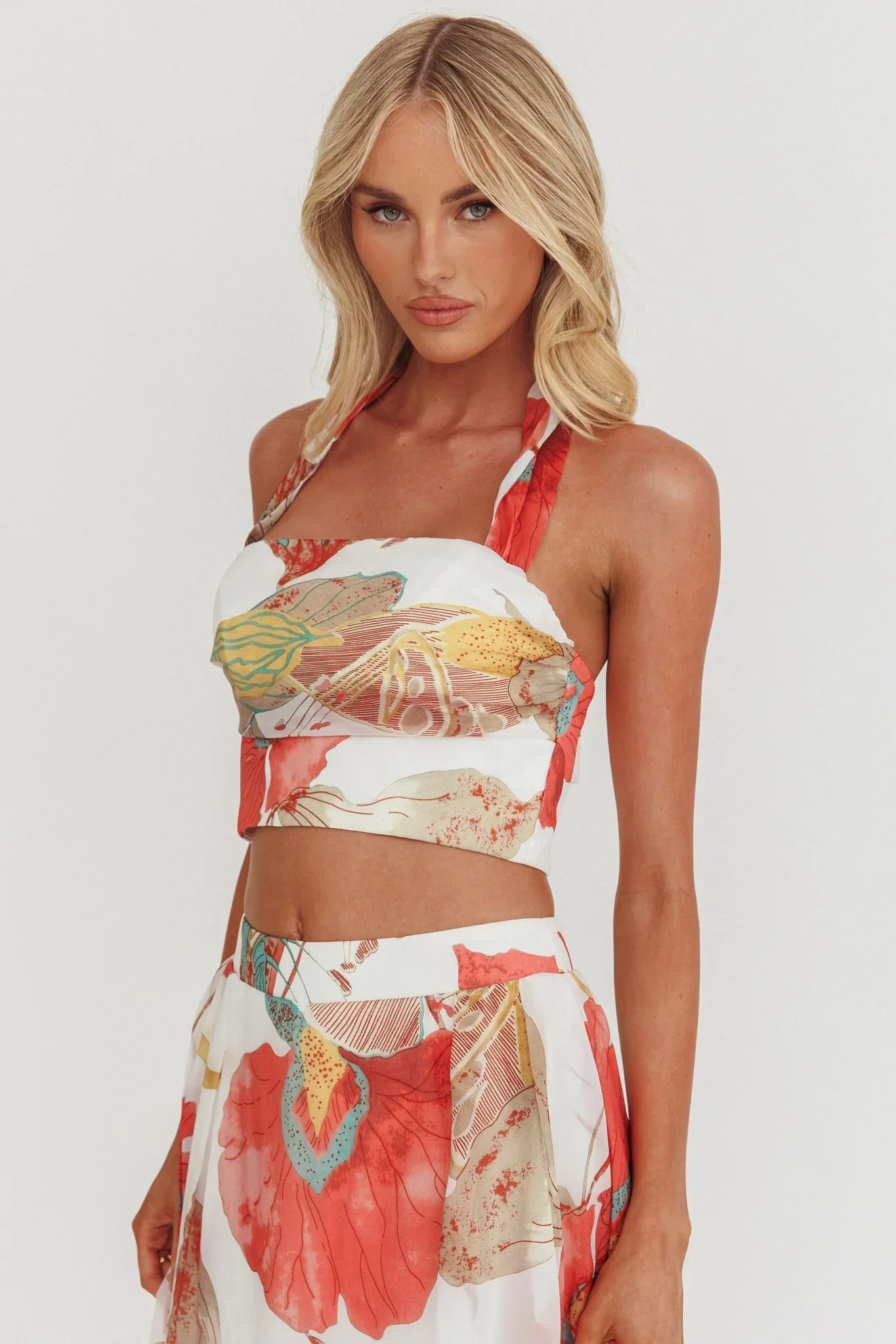 Simple Things Halter Crop Top Floral White