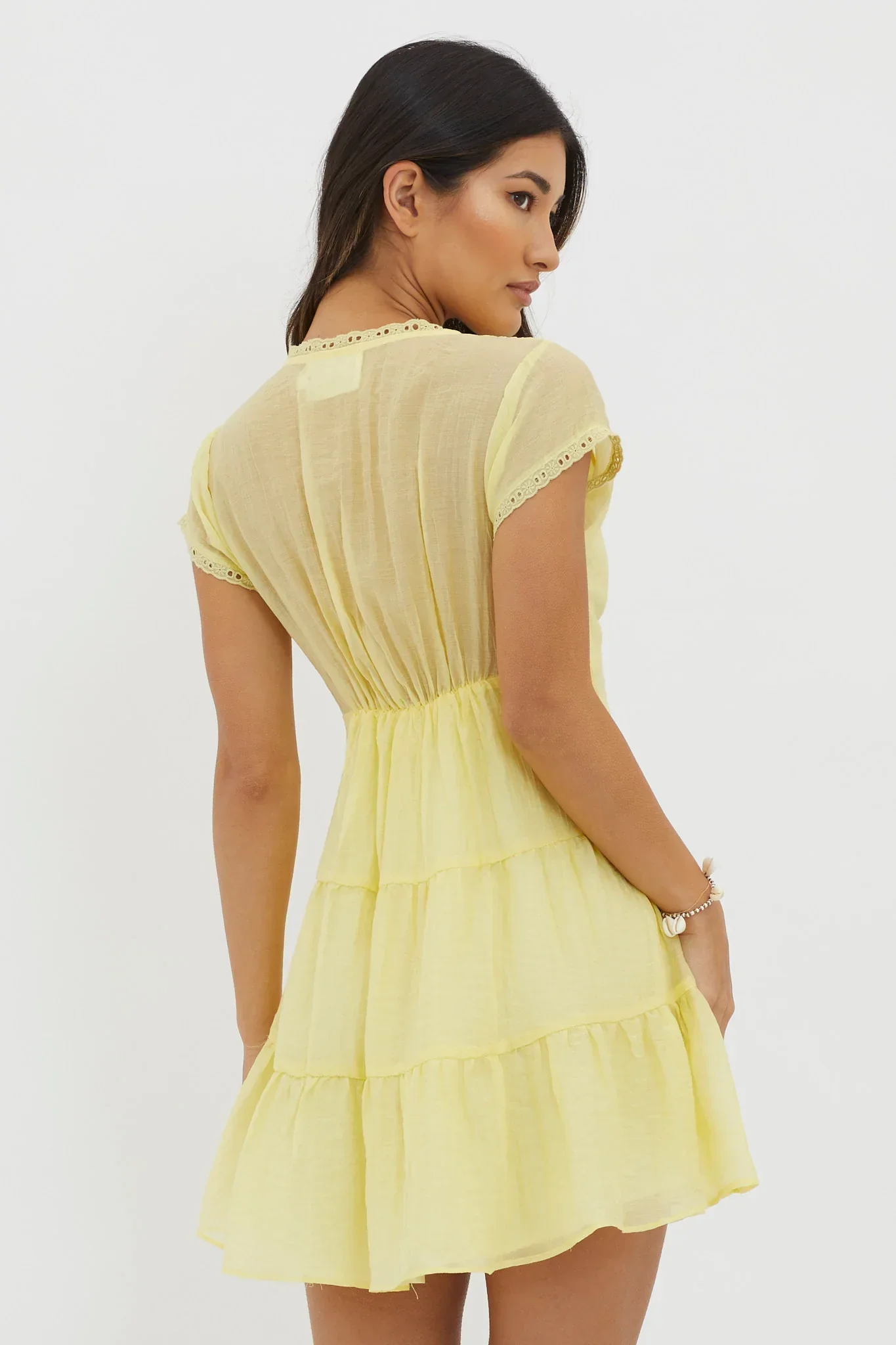 Azura Scalloped Lace Mini Dress Lemon