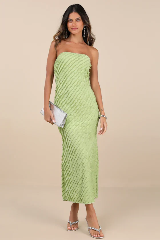 Faelyn Light Green Strapless Ruffled Midi Dress