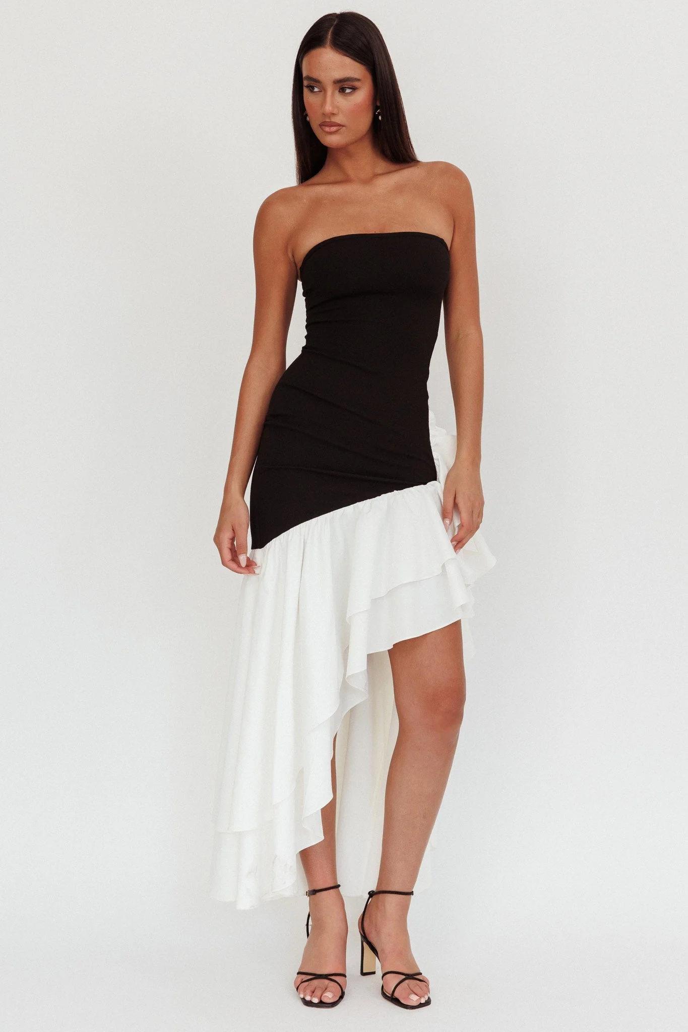Cha Cha Strapless Thigh Split Dress Black/White
