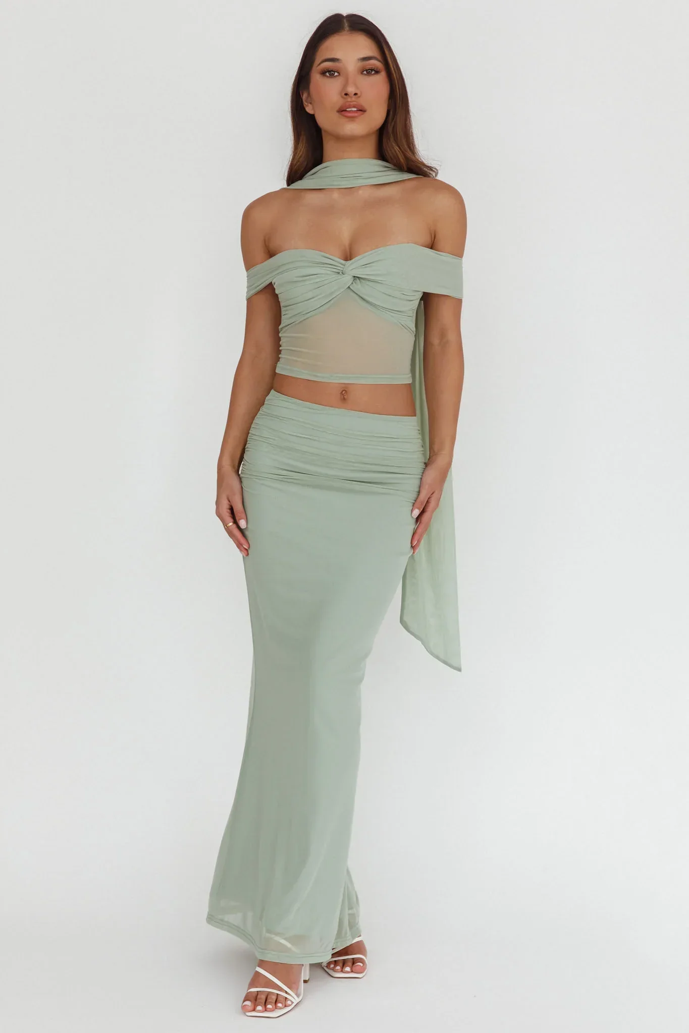 All The Lights Off-Shoulder Crop Top Sage