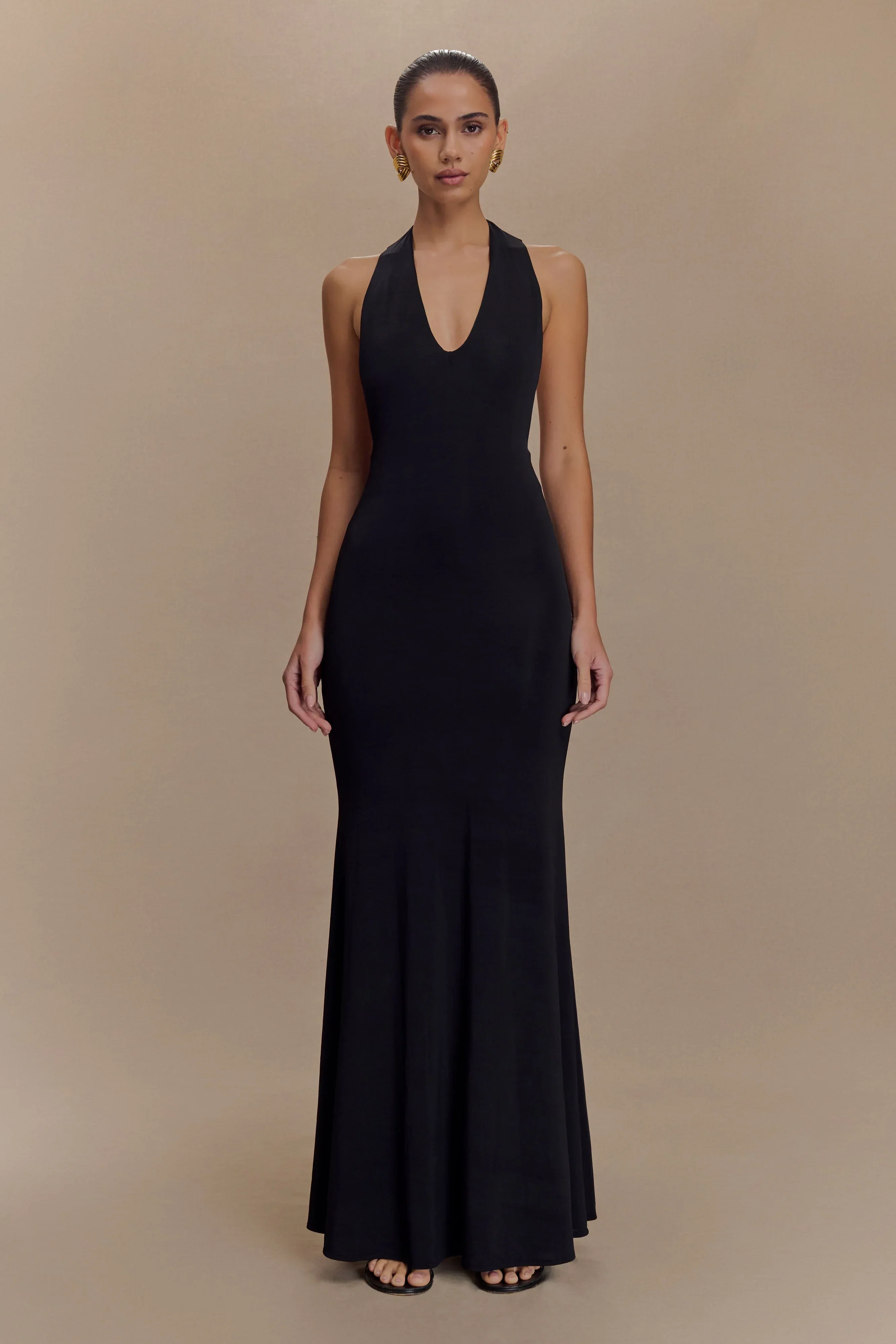 Elke Slinky V Neck Maxi Dress - Black