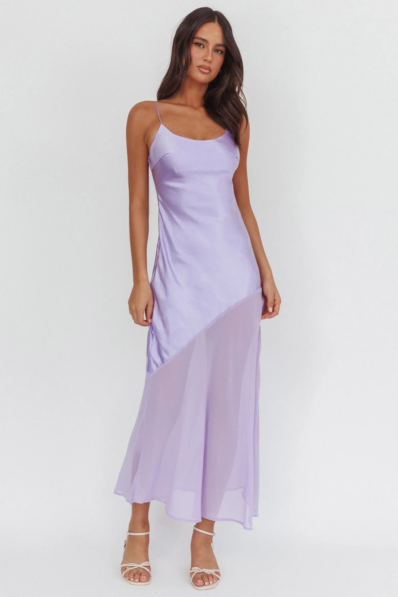 Gilded Dream Chiffon Hem Maxi Dress Lilac