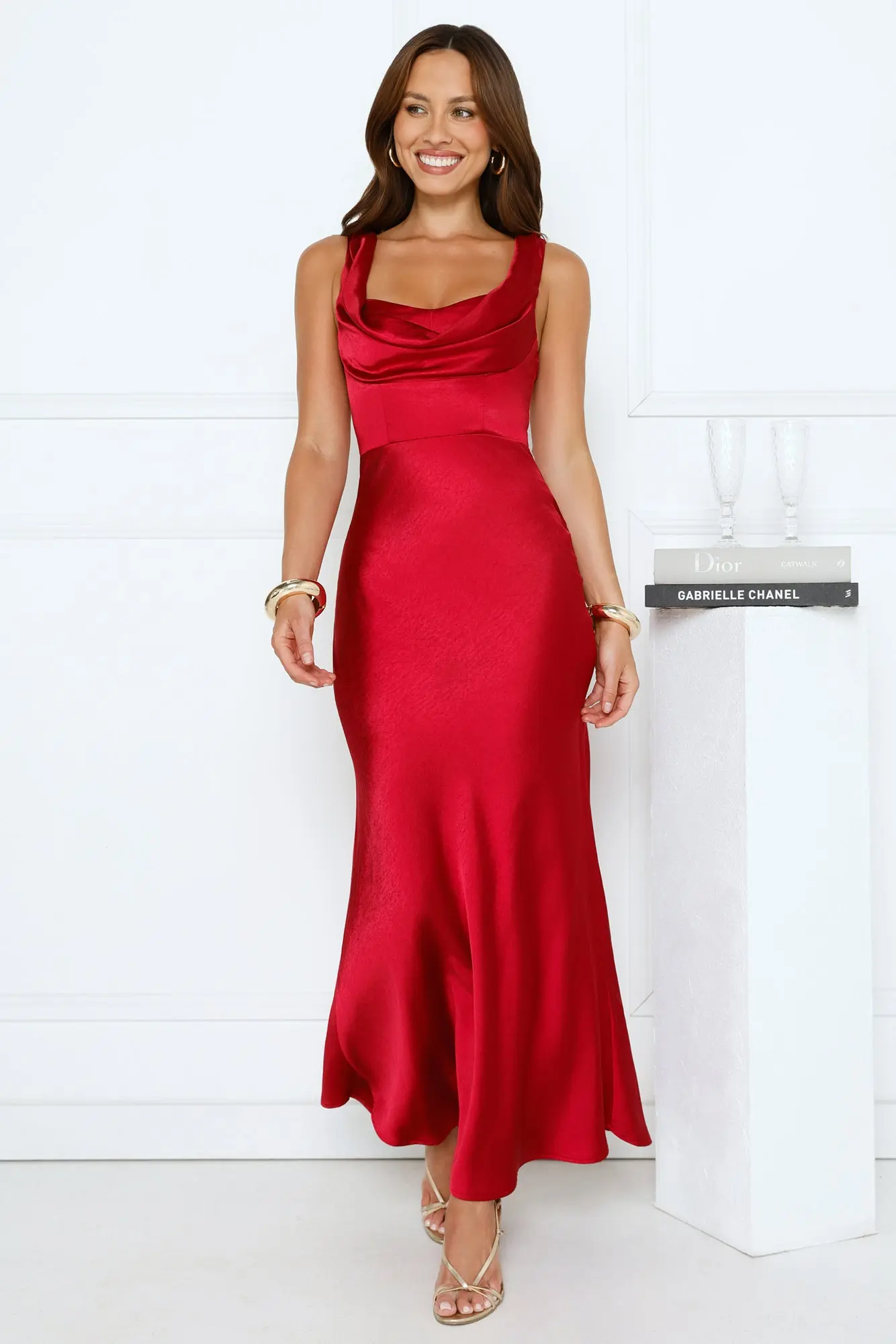 Crystal Luxe Satin Maxi Dress Red