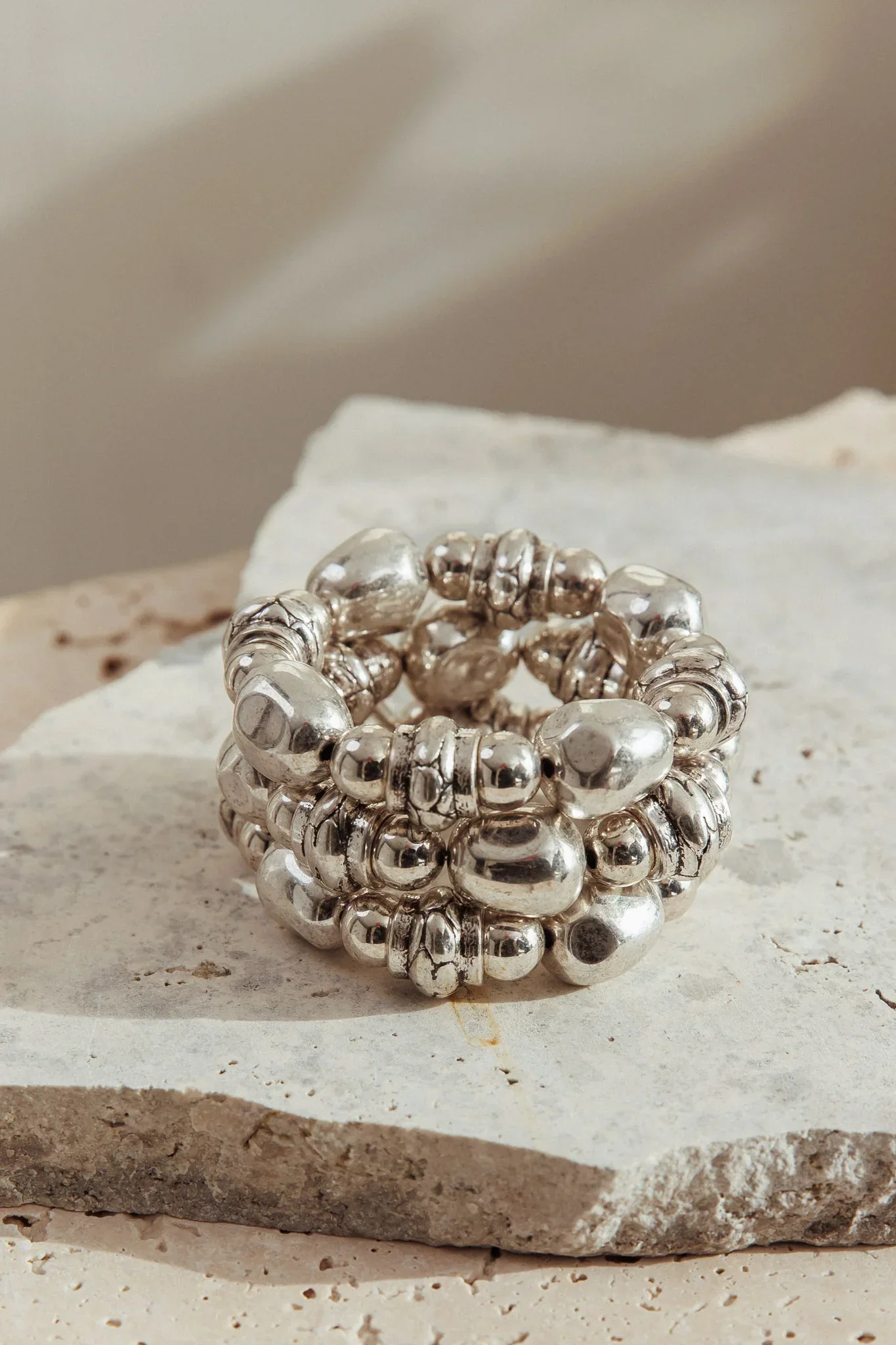 Ingrid Beaded Bracelet Brushed Silver
