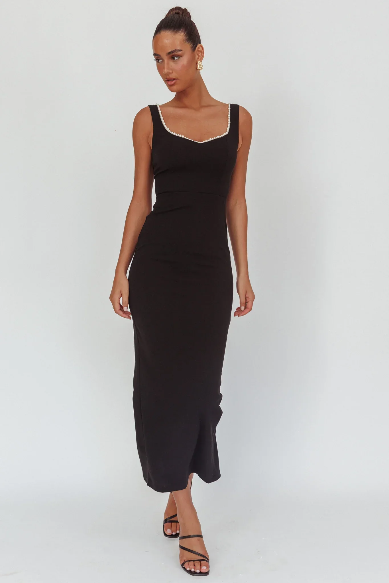 This Magic Moment Pearl Trim Maxi Dress Black