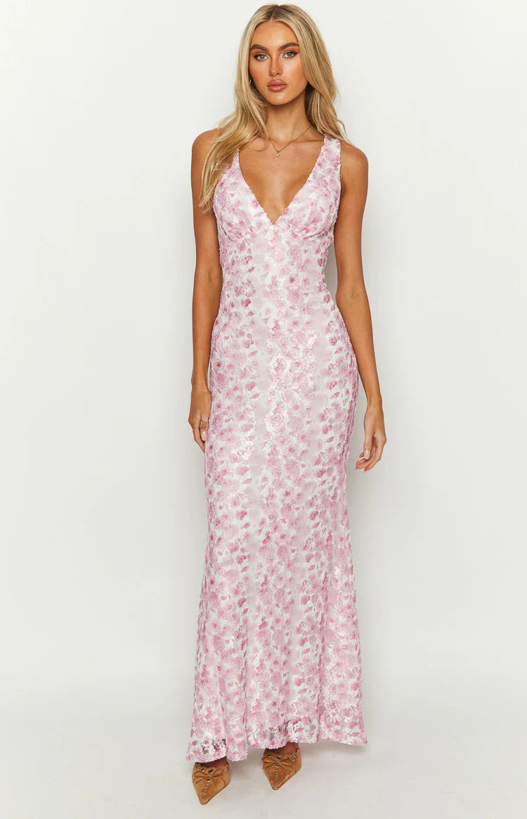 Farida Pink Lace Maxi Dress