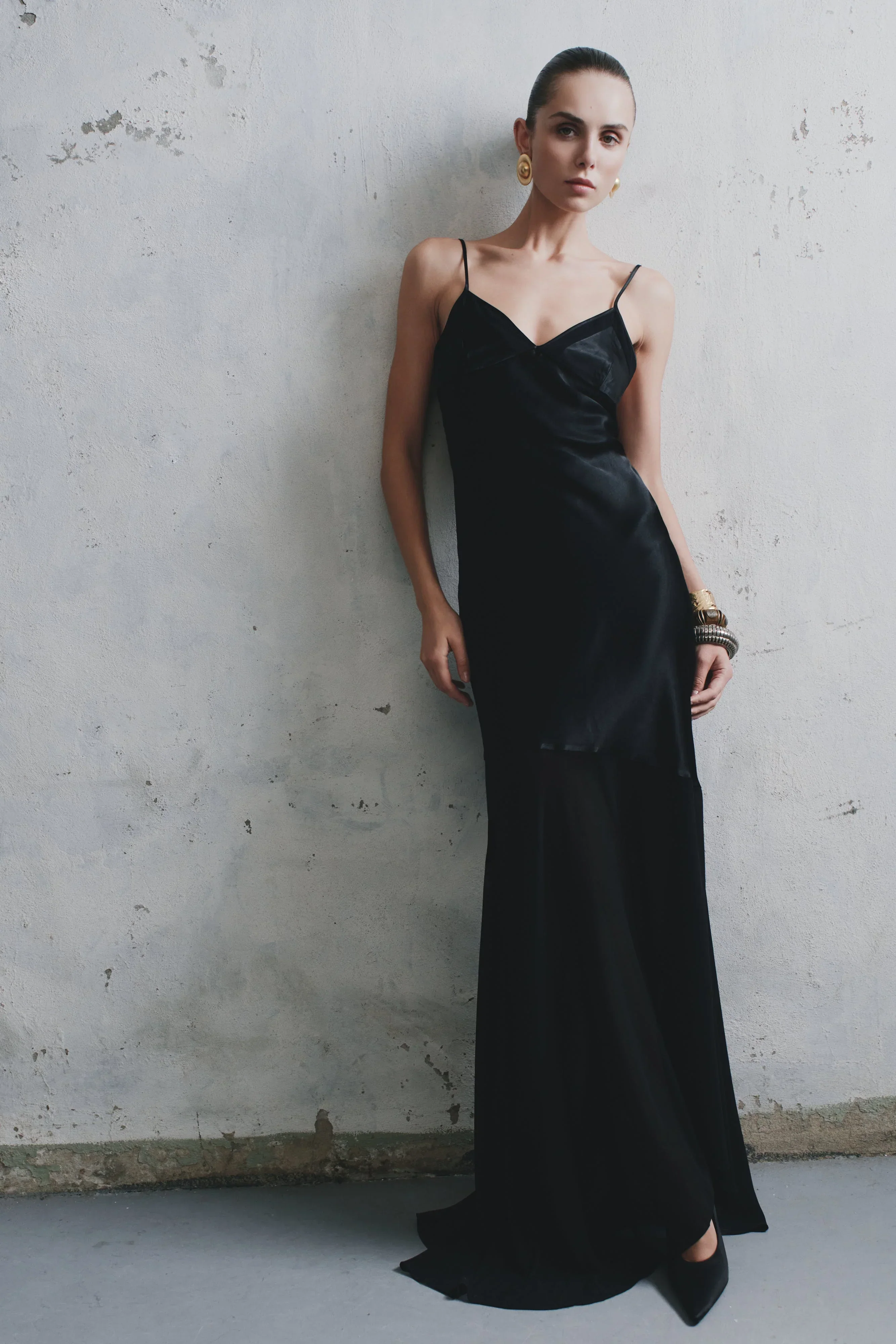 Evelyn Iridescent Satin Maxi Dress - Black