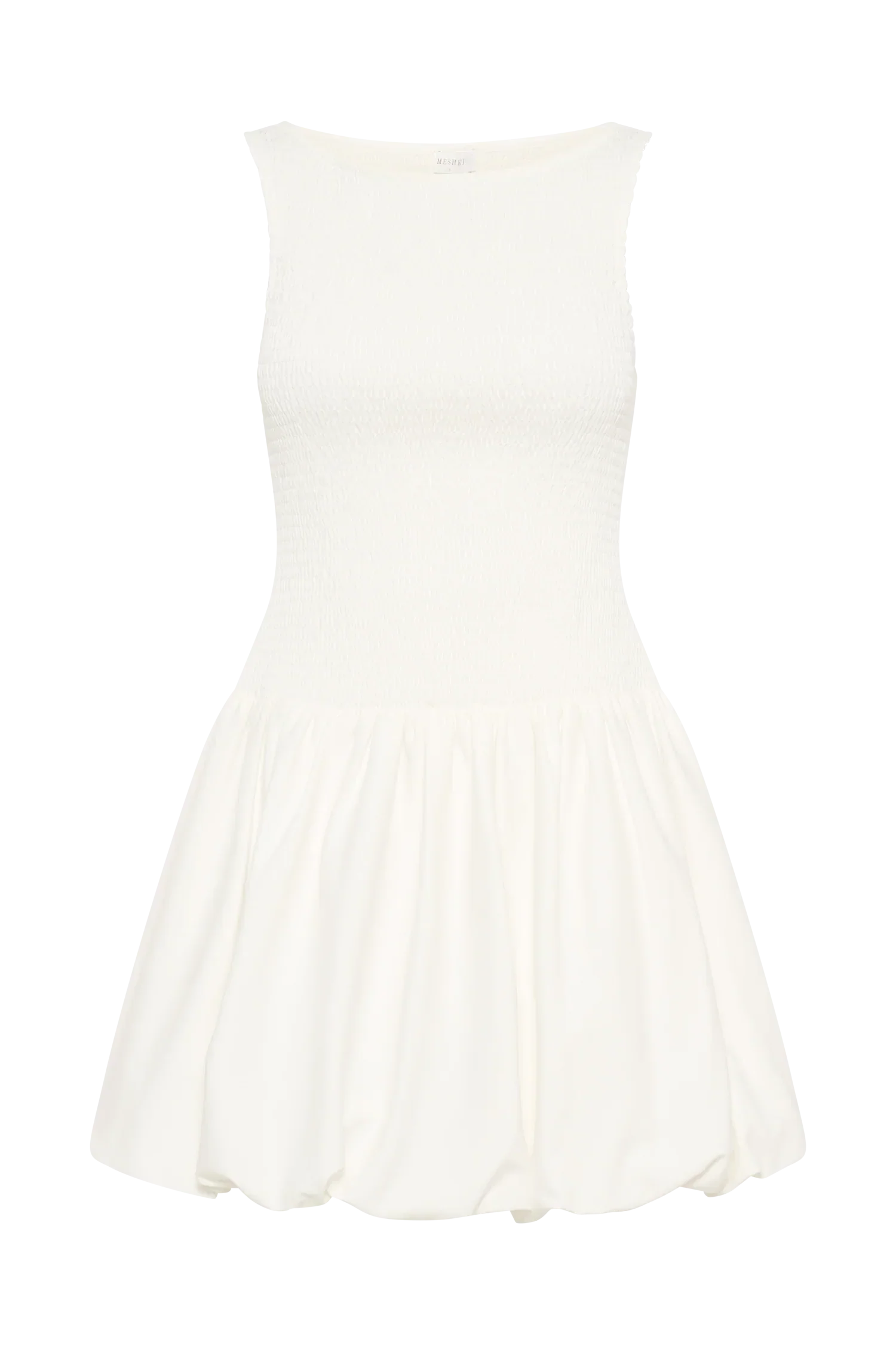 Felicity Shirring Bubble Cotton Mini Dress - White