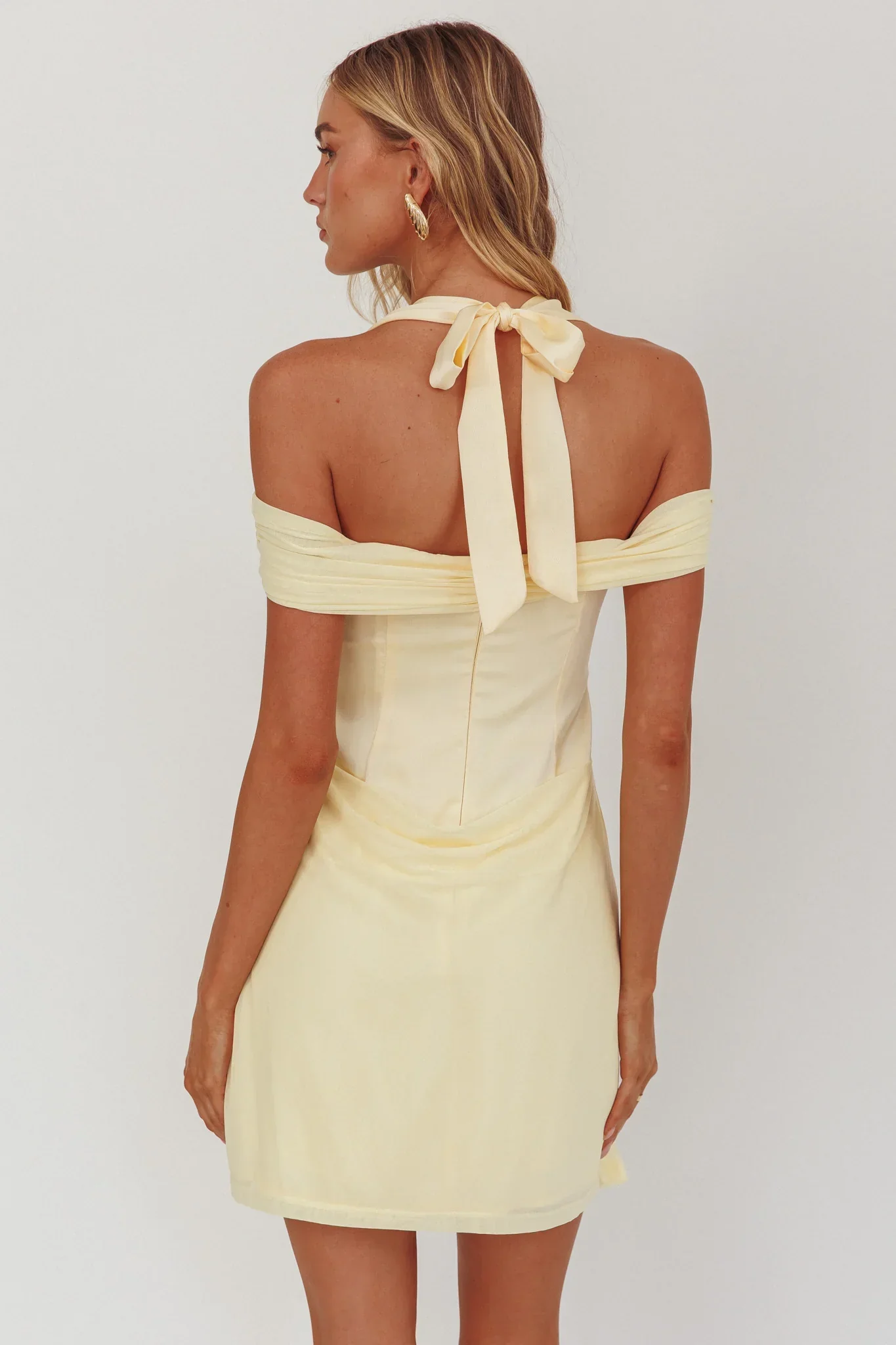 Matias Off-Shoulder Sleeve Halter Mini Dress Butter