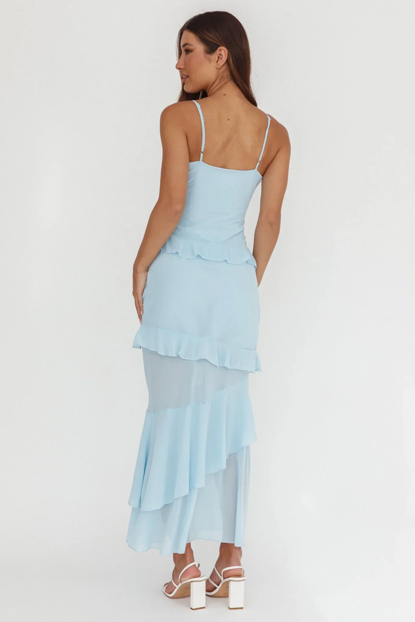 Marlie Frill Trim Rosette Maxi Dress Blue