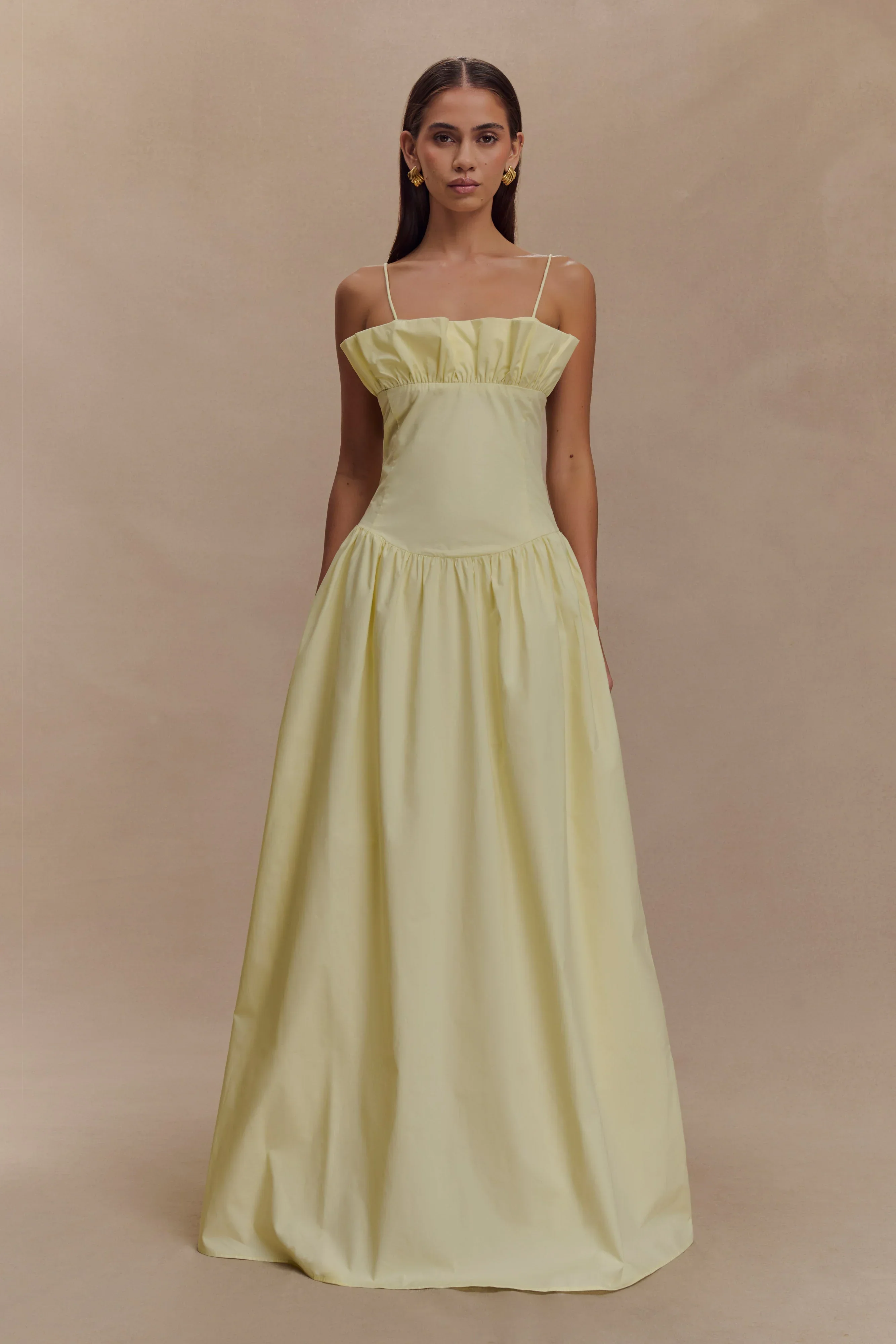 Janis Cotton Frill Maxi Dress - Lemon