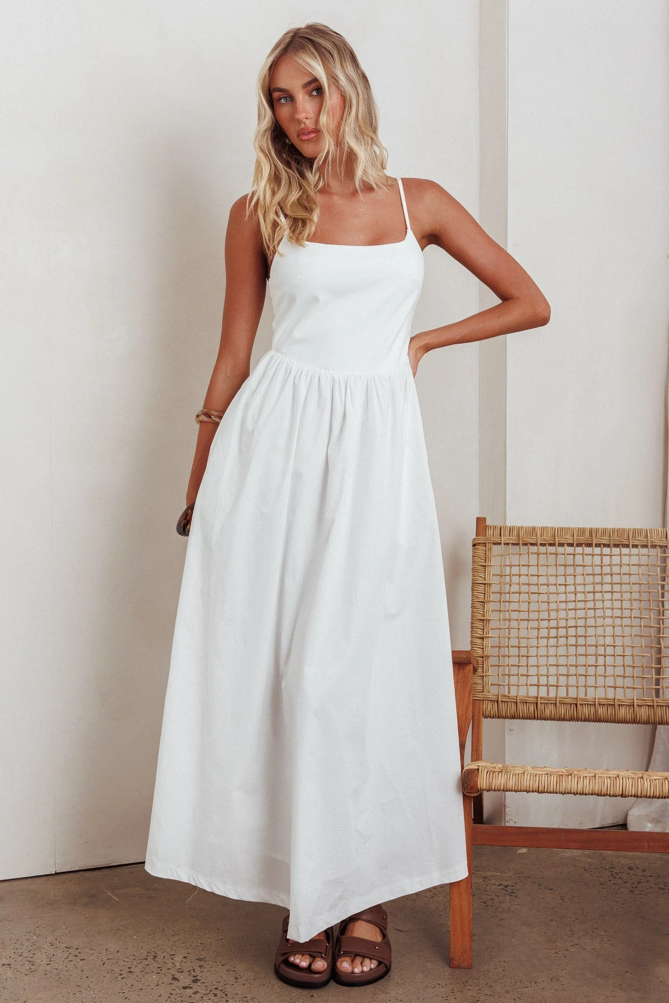 Yelizaveta Side Pocket Maxi Dress White