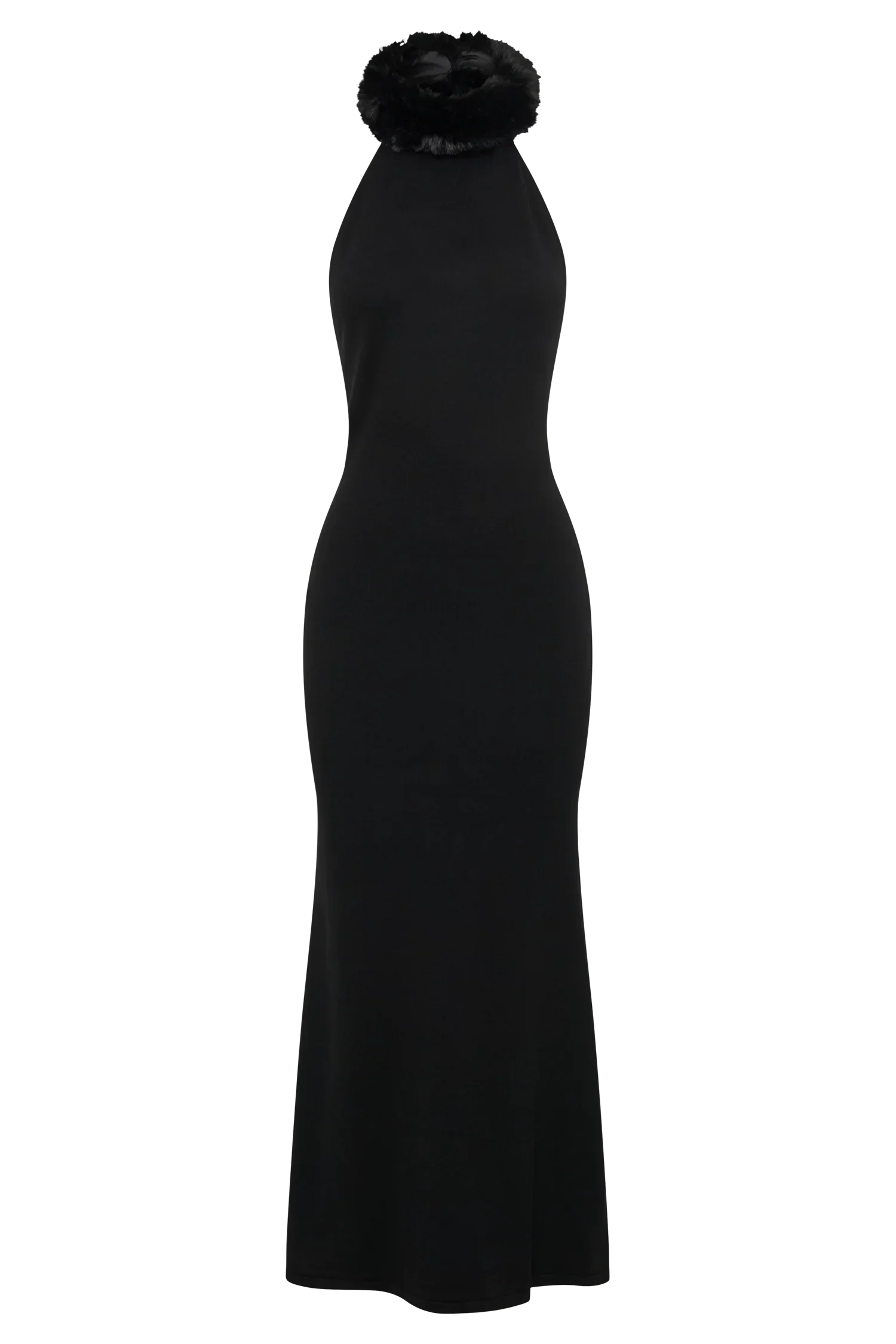 Elva Halter Knit Maxi Dress With Faux Fur - Black