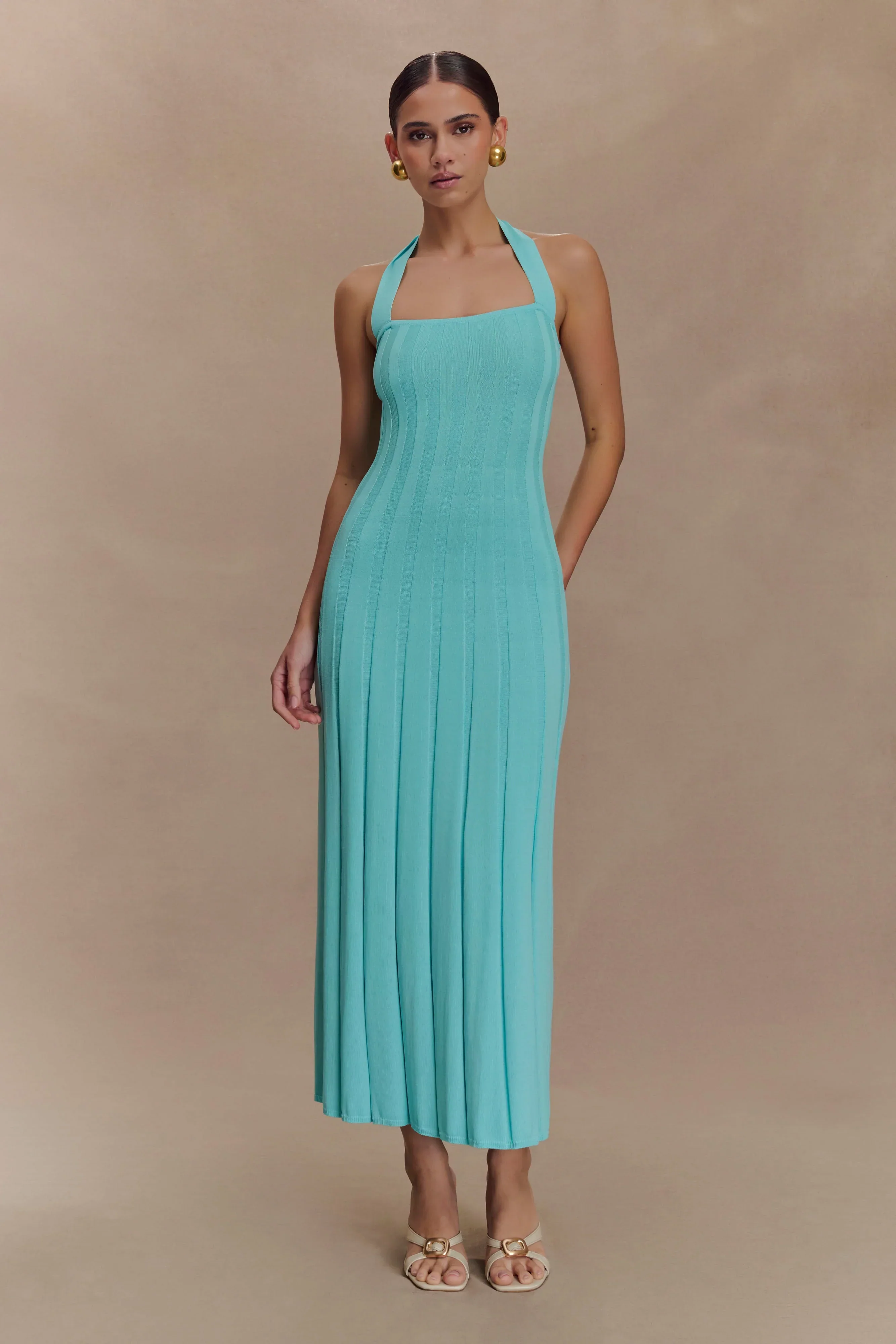 Jacqui Halter Knit Midi Dress - Cyan Blue