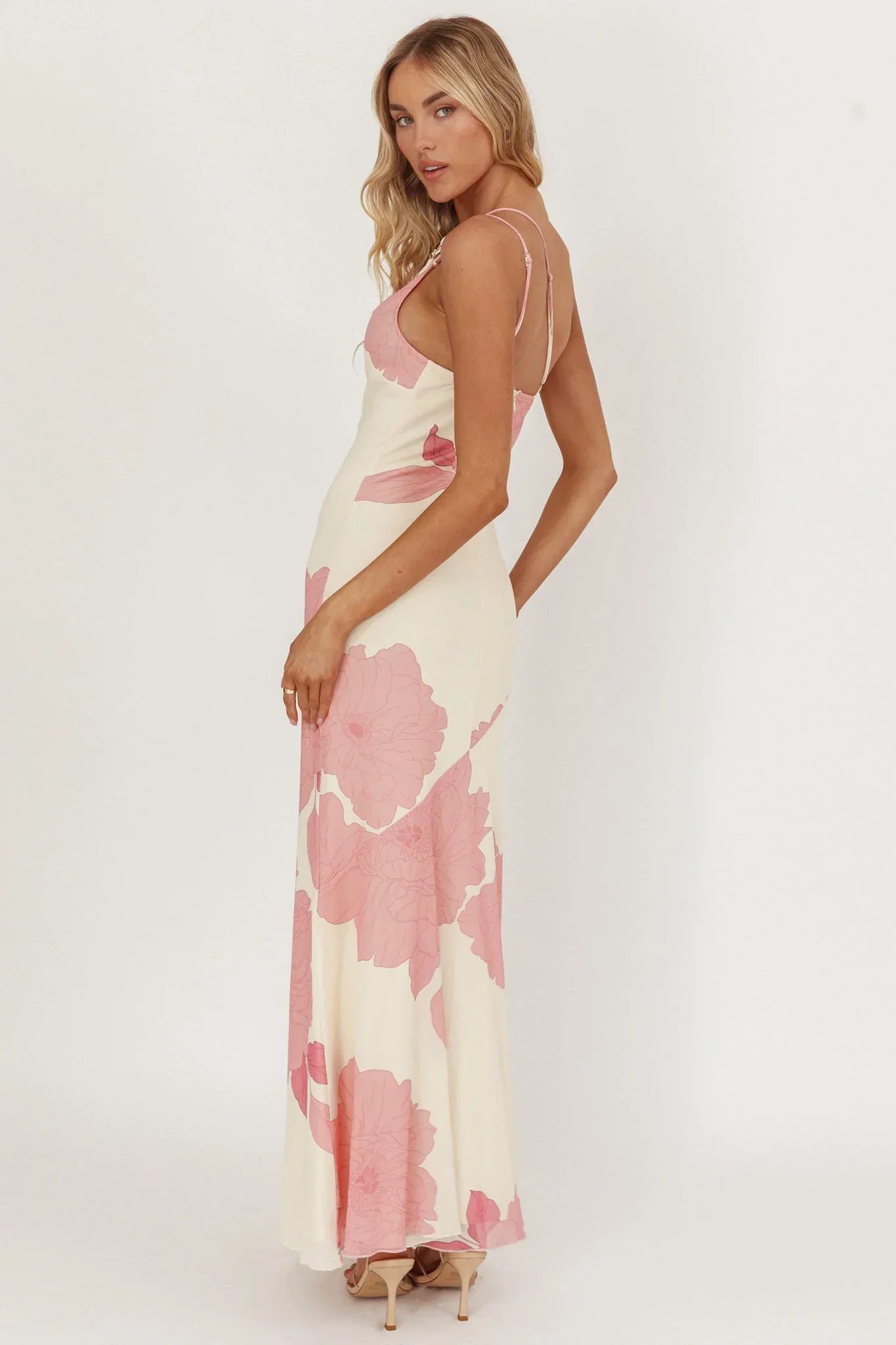 We Belong Together One-Shoulder Maxi Dress Floral Pink