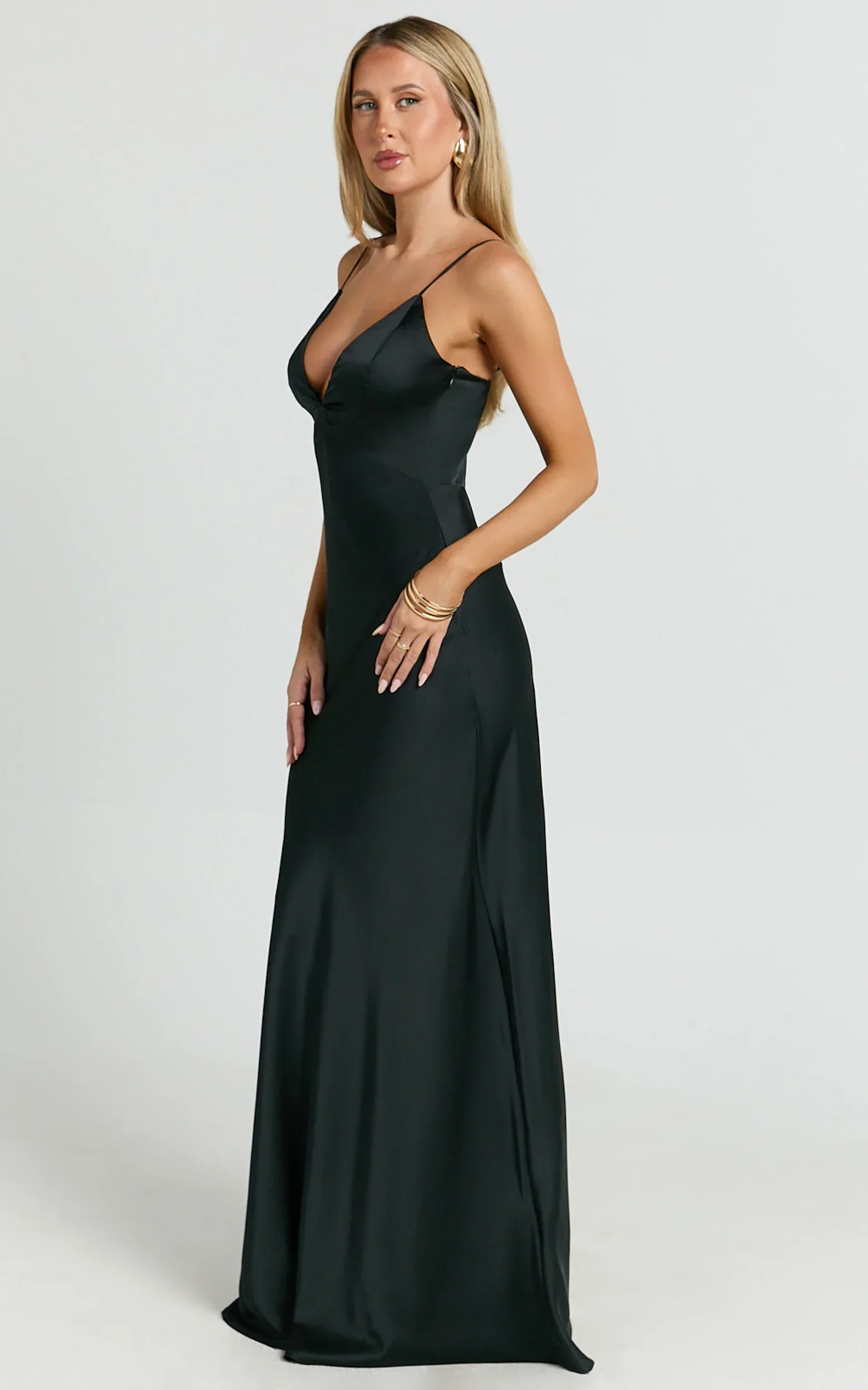 Quincy Maxi Dress Satin Slip Dress in Black