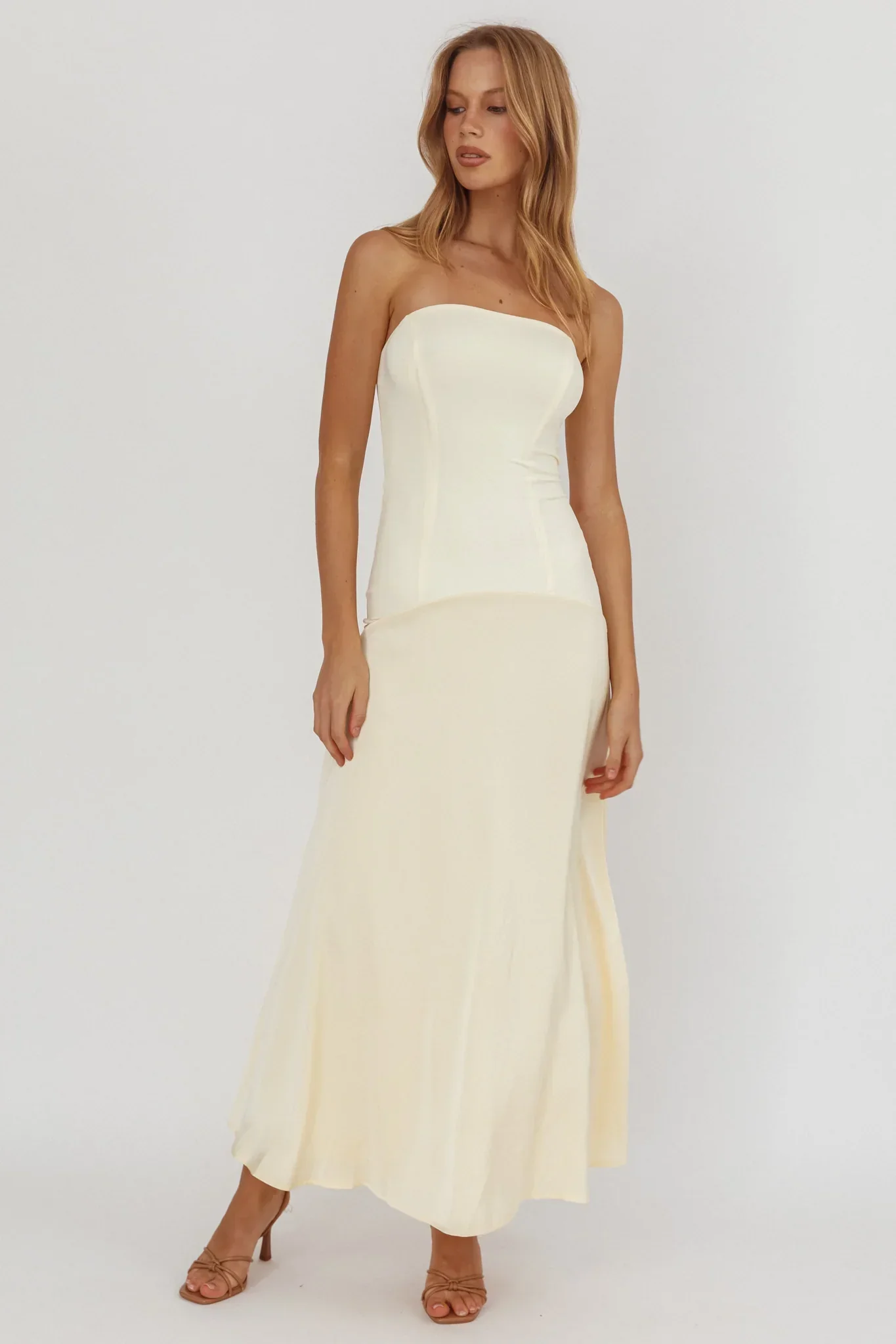 Star Avenue Strapless Drop Waist Maxi Dress Butter