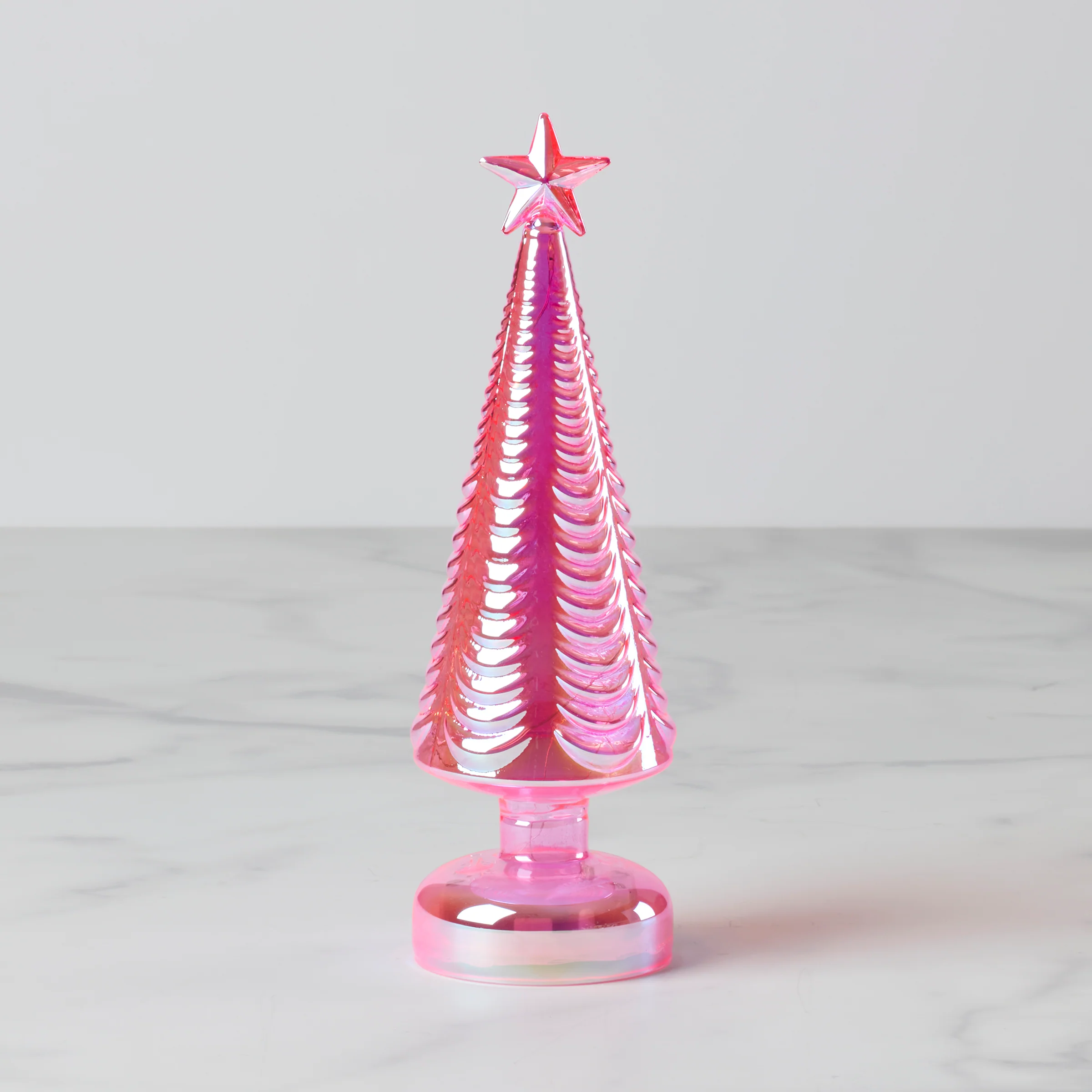 LED Lit Pink Glass Star-Topped Holiday Tree