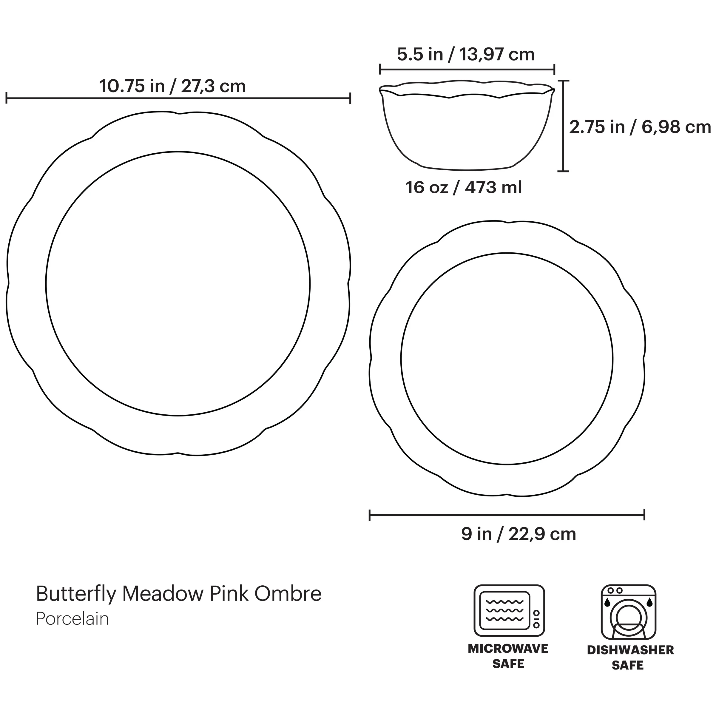Butterfly Meadow Pink 12-Piece Dinnerware Set