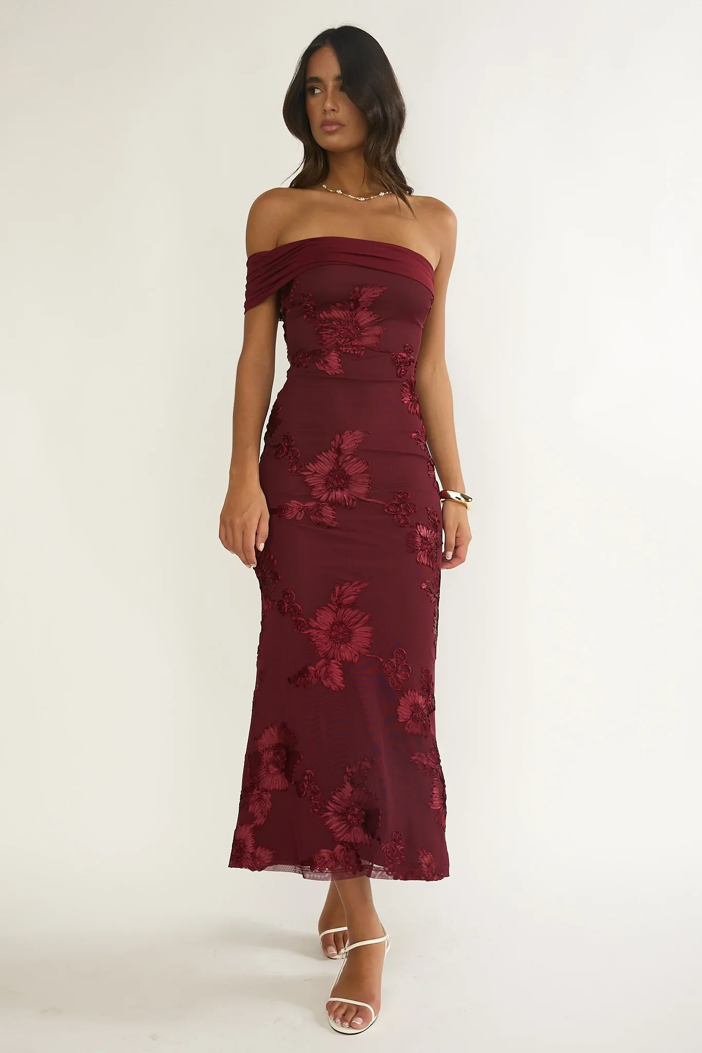 Gala One-Shoulder Maxi Dress Embellished Wine