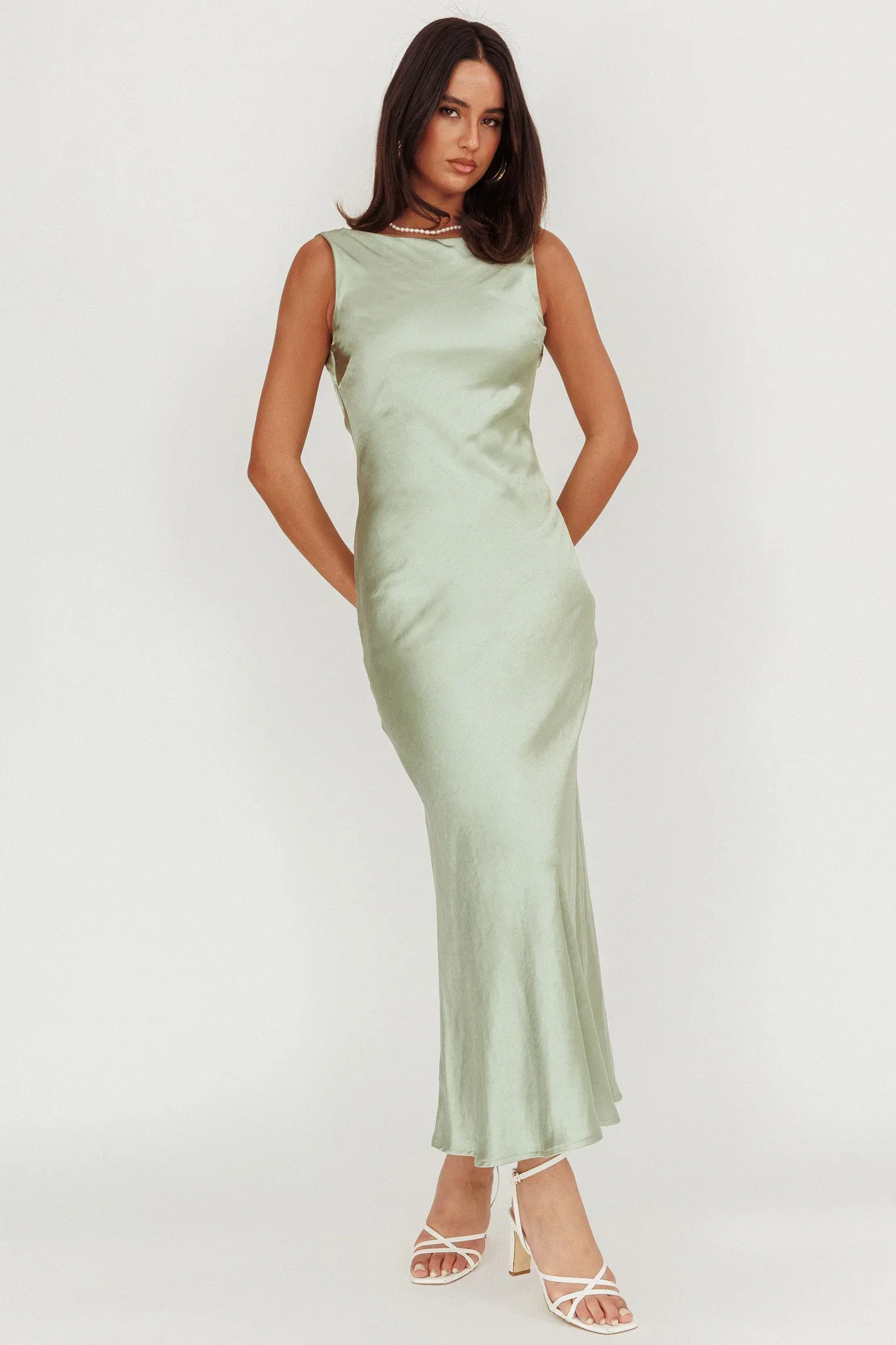 Carmine Satin Sleeveless Maxi Dress Sage