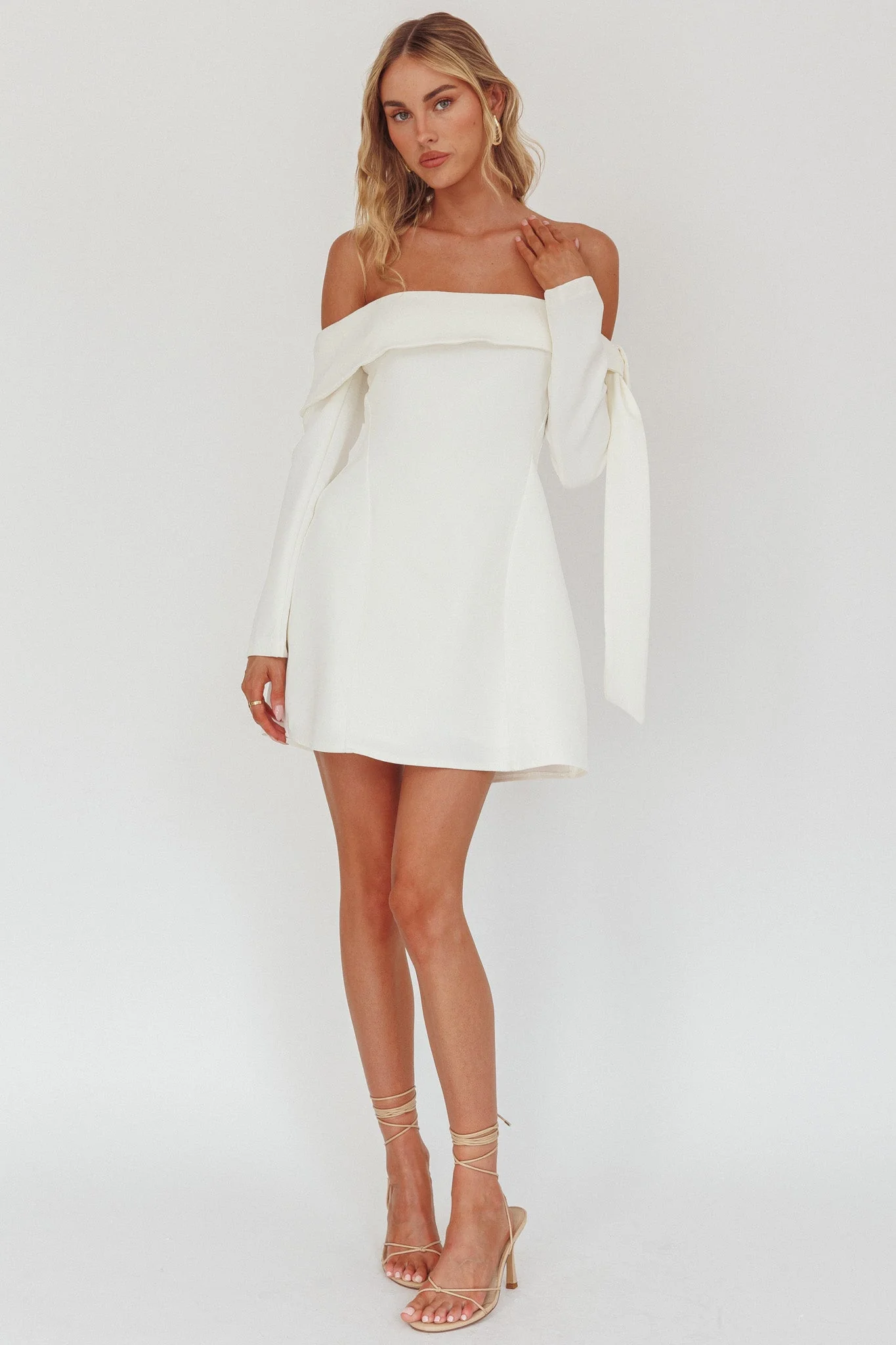 Aurora Sky Off-Shoulder Tie Mini Dress White
