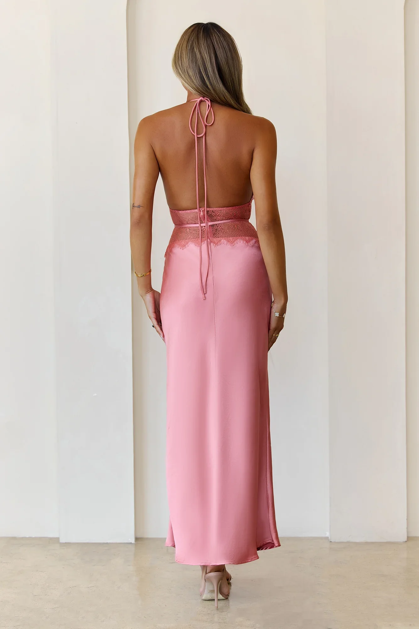 Ibiza Twilight Satin Lace Maxi Dress