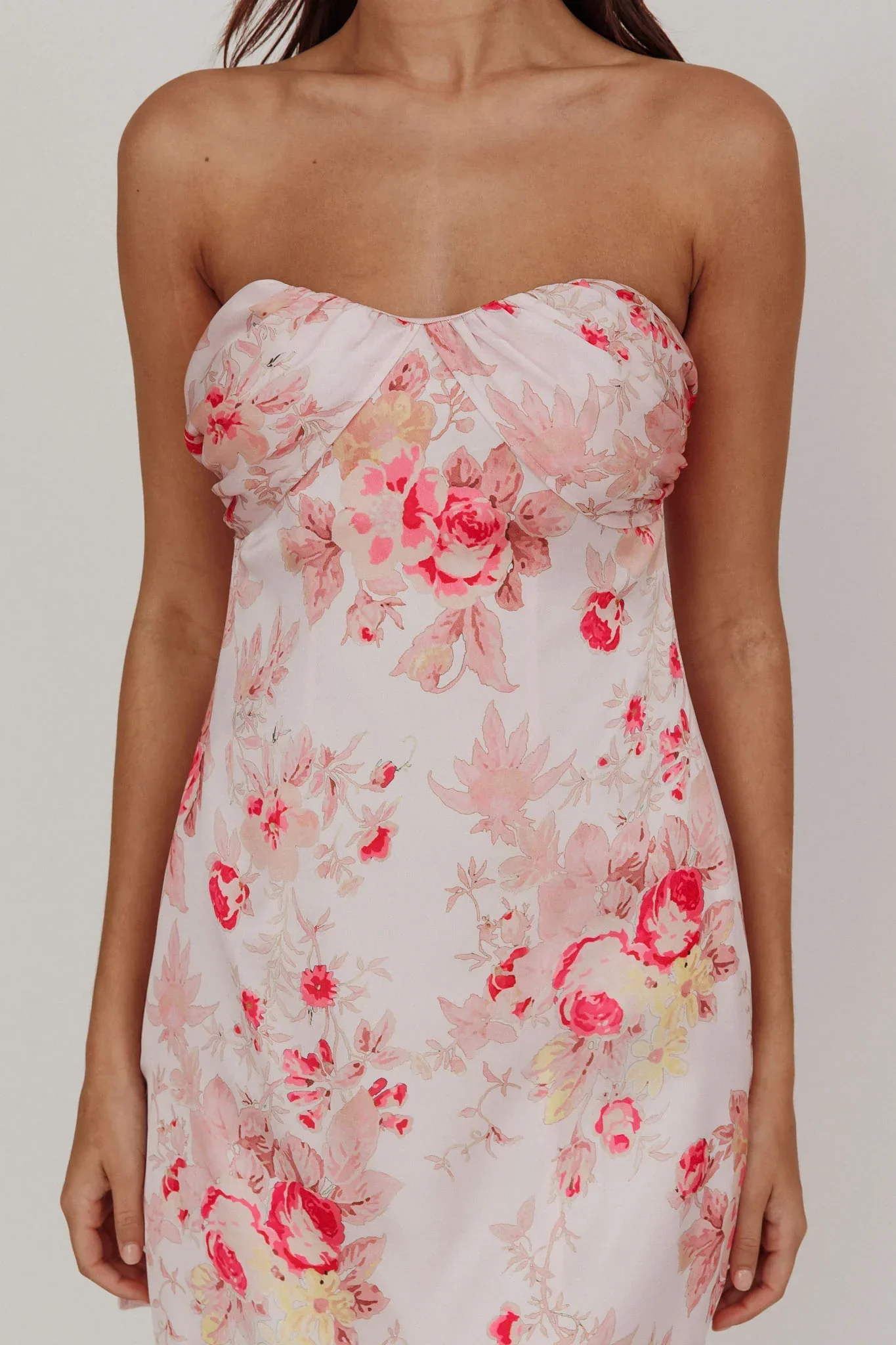 Sian Strapless Sweetheart Mini Dress Floral Pink