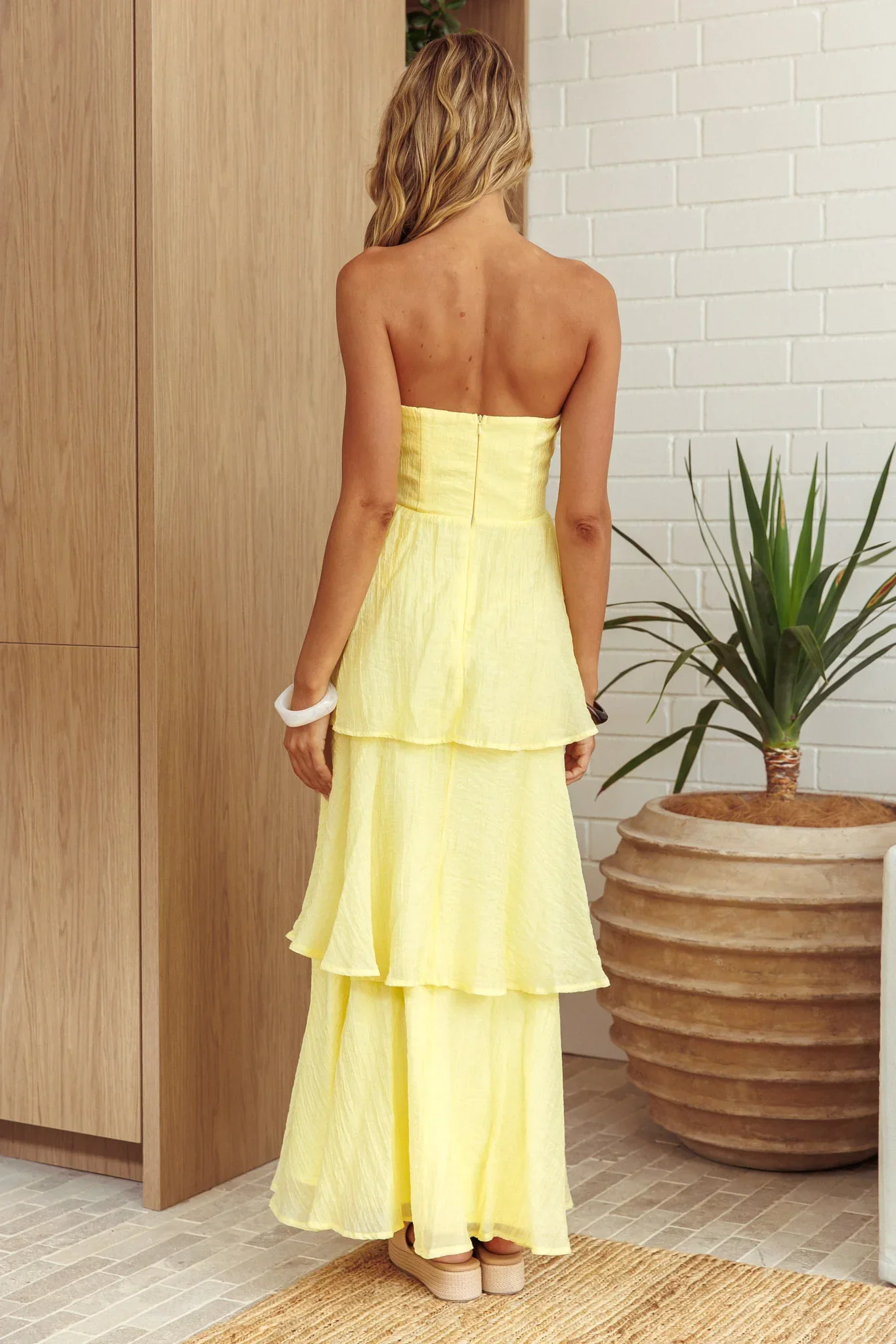 Top It Off Strapless Frill Trim Maxi Dress Butter