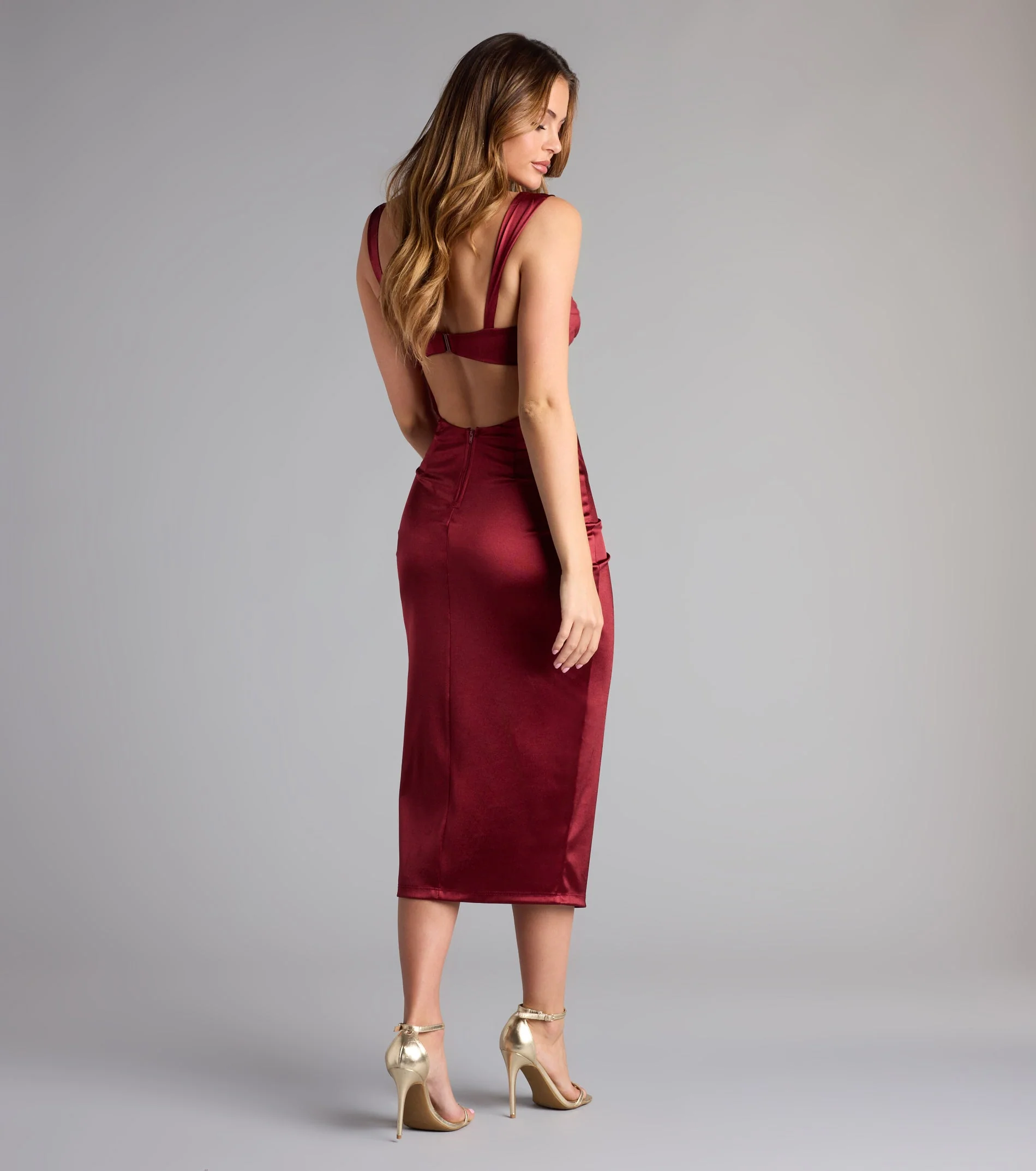 Dara Cutout Slit Satin Midi Formal Dress