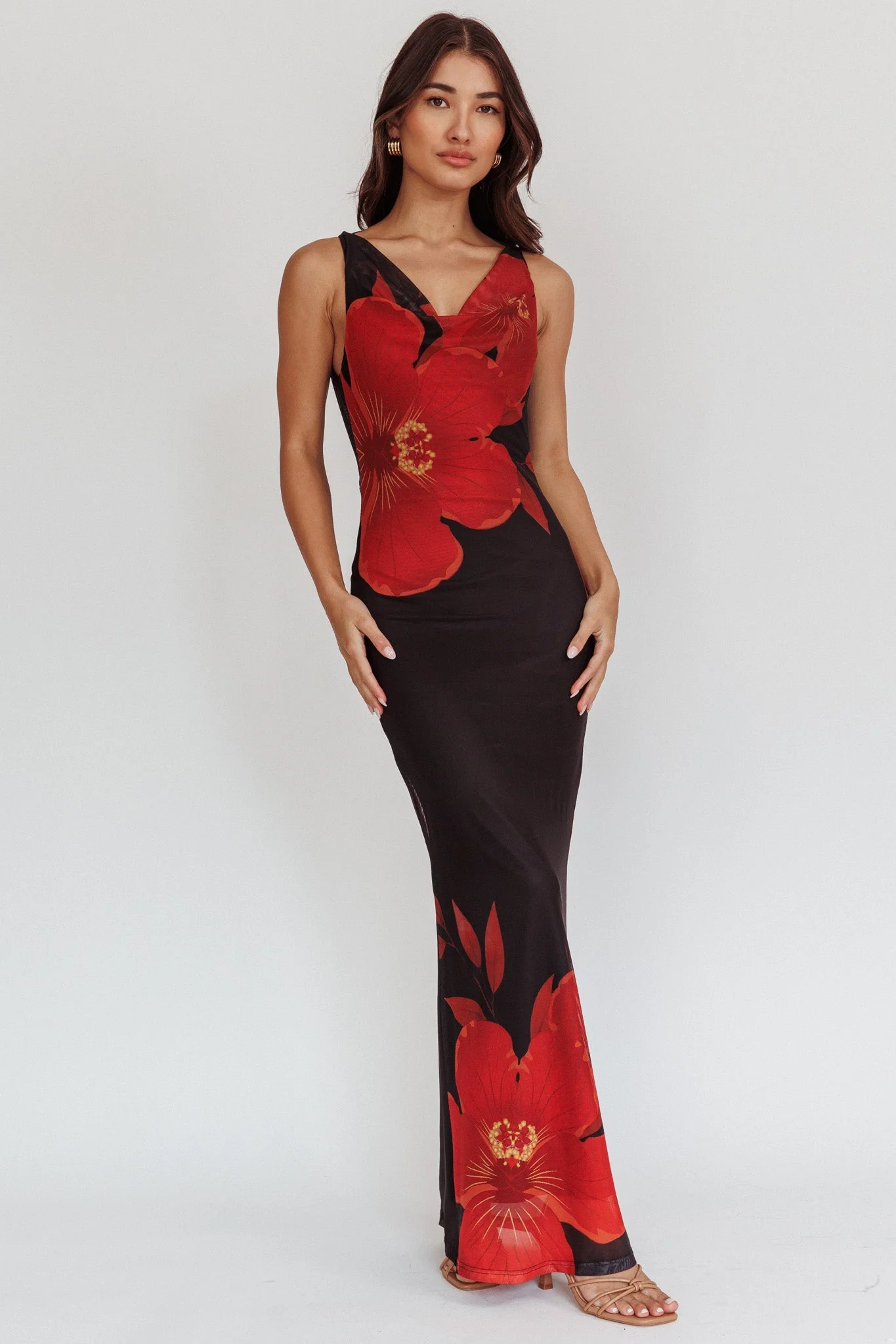 Cassiopeia Open Back Maxi Dress Hibiscus Black