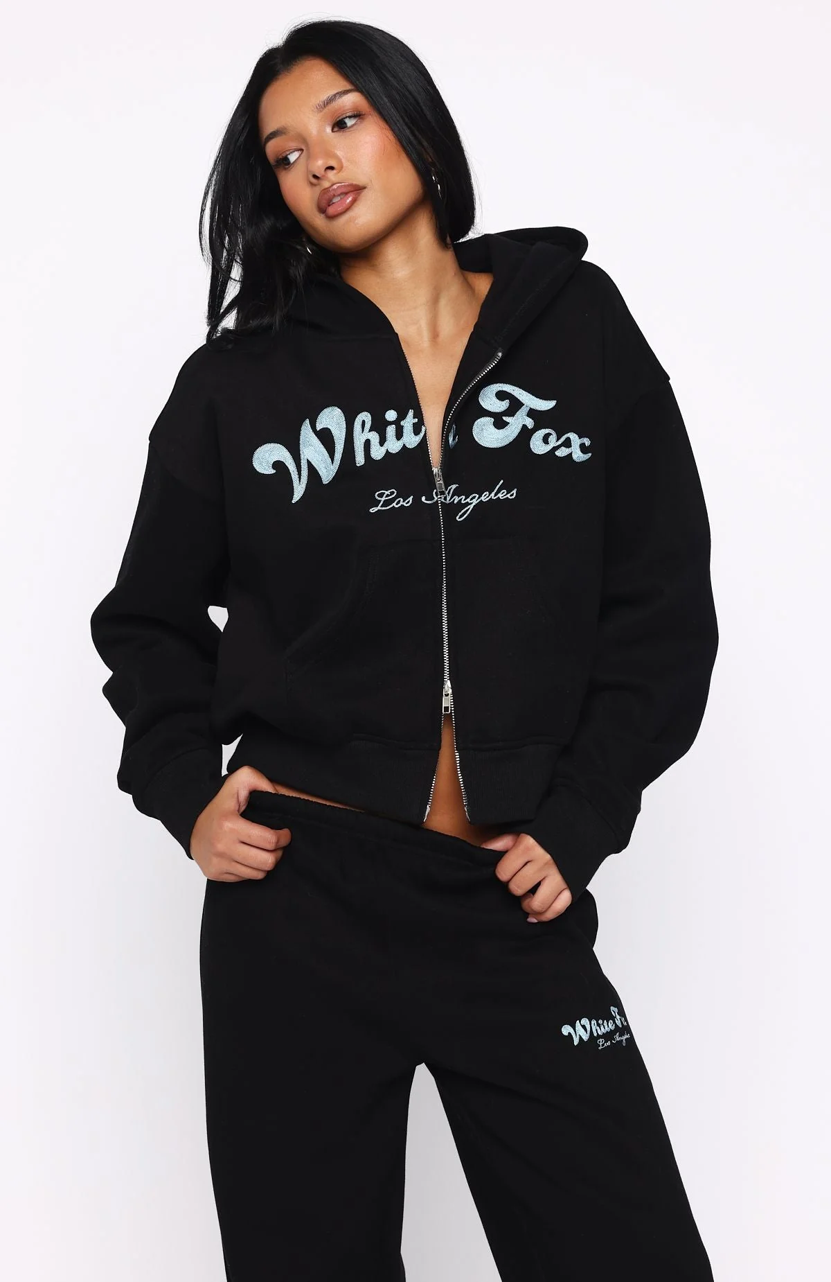 Through Thick And Thin Boxy Zip Front Hoodie Black