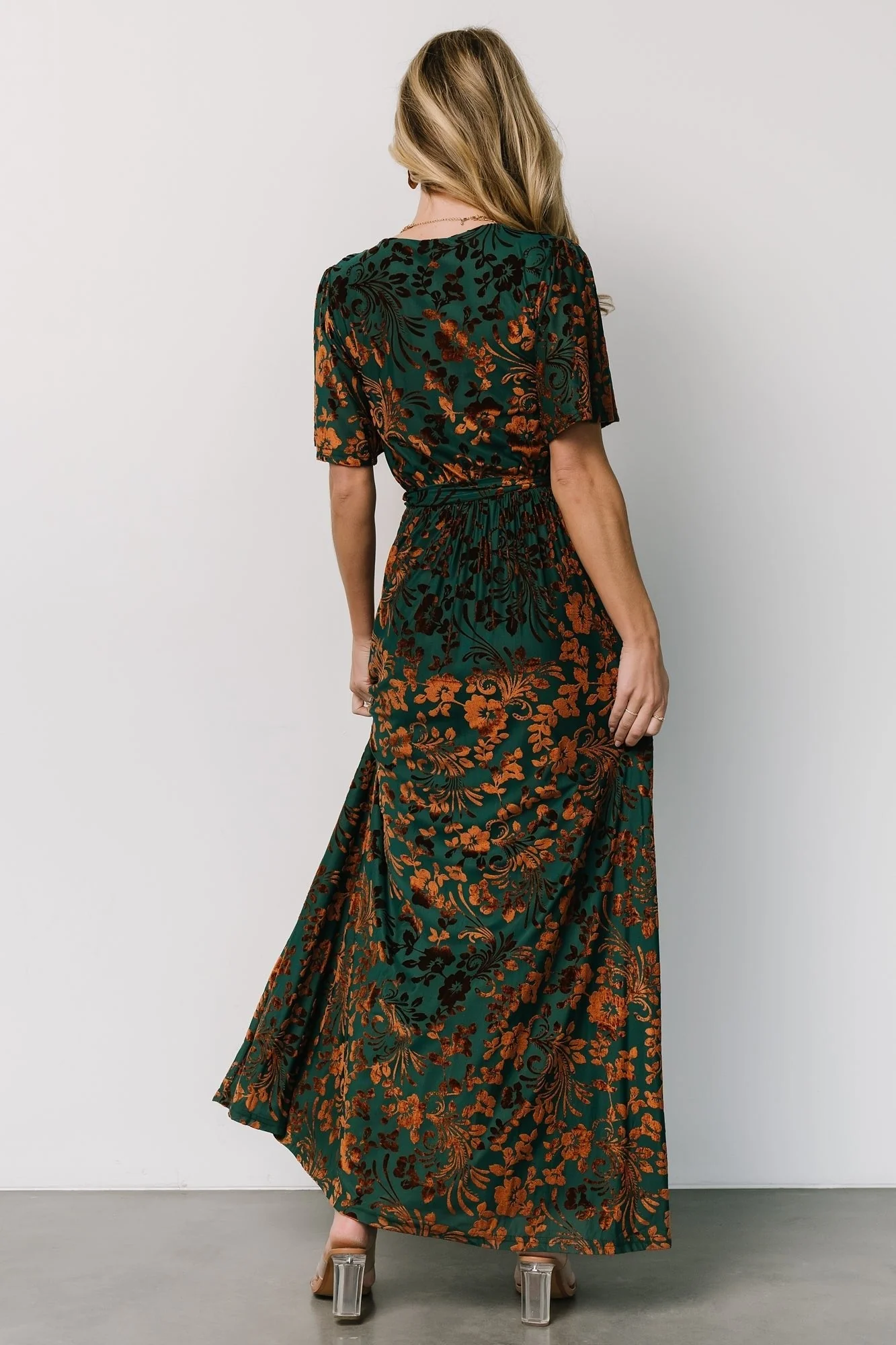 Uma Velvet Maxi Dress | Bronze + Jade