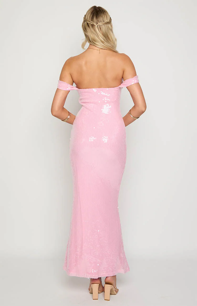 Ella Pink Sequin Off Shoulder Formal Maxi Dress