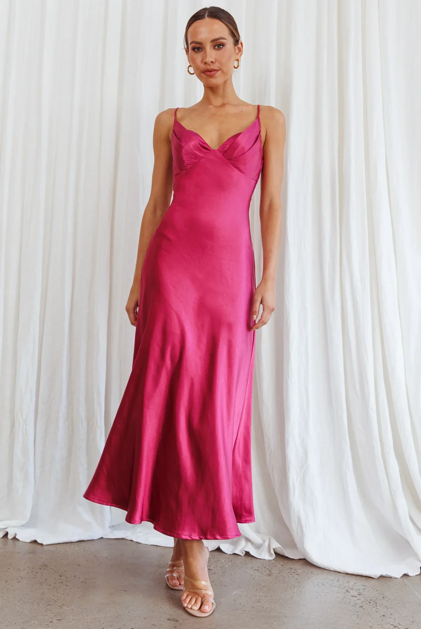 Infinity Pintuck Bust Midi Dress Fuchsia