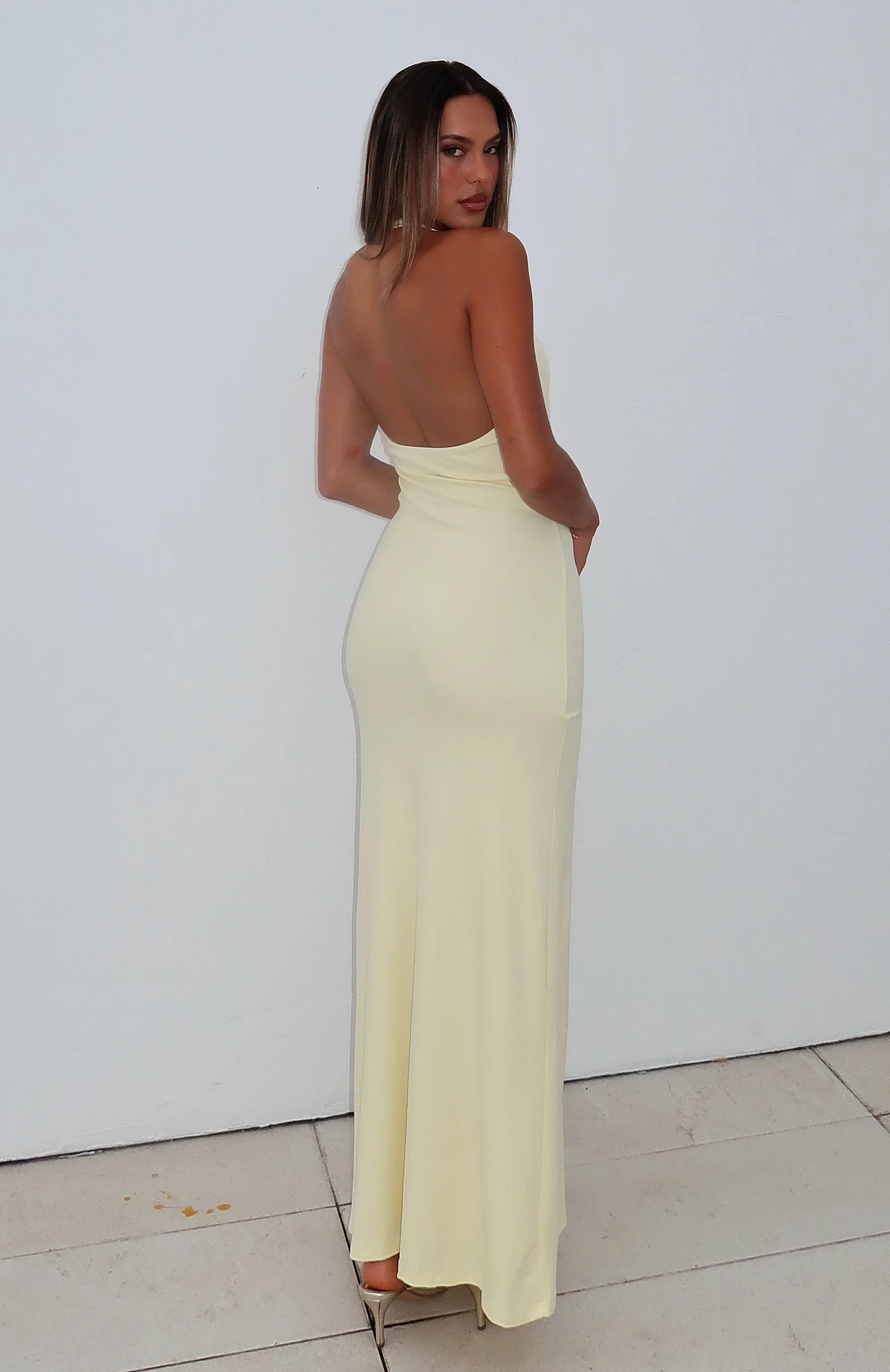 Took A Chance Halter Maxi Dress Lemon