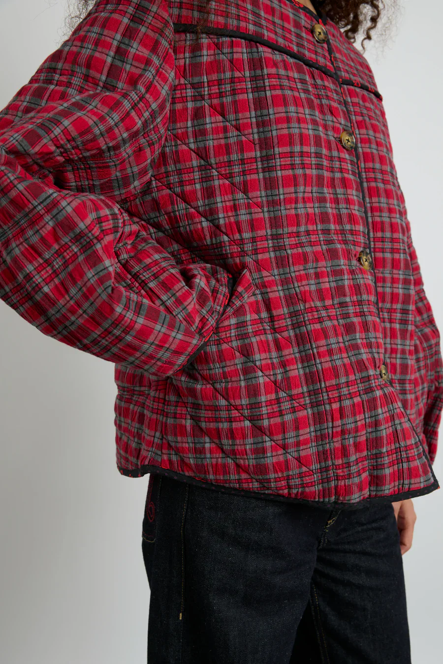 macy quilted jacket - red check