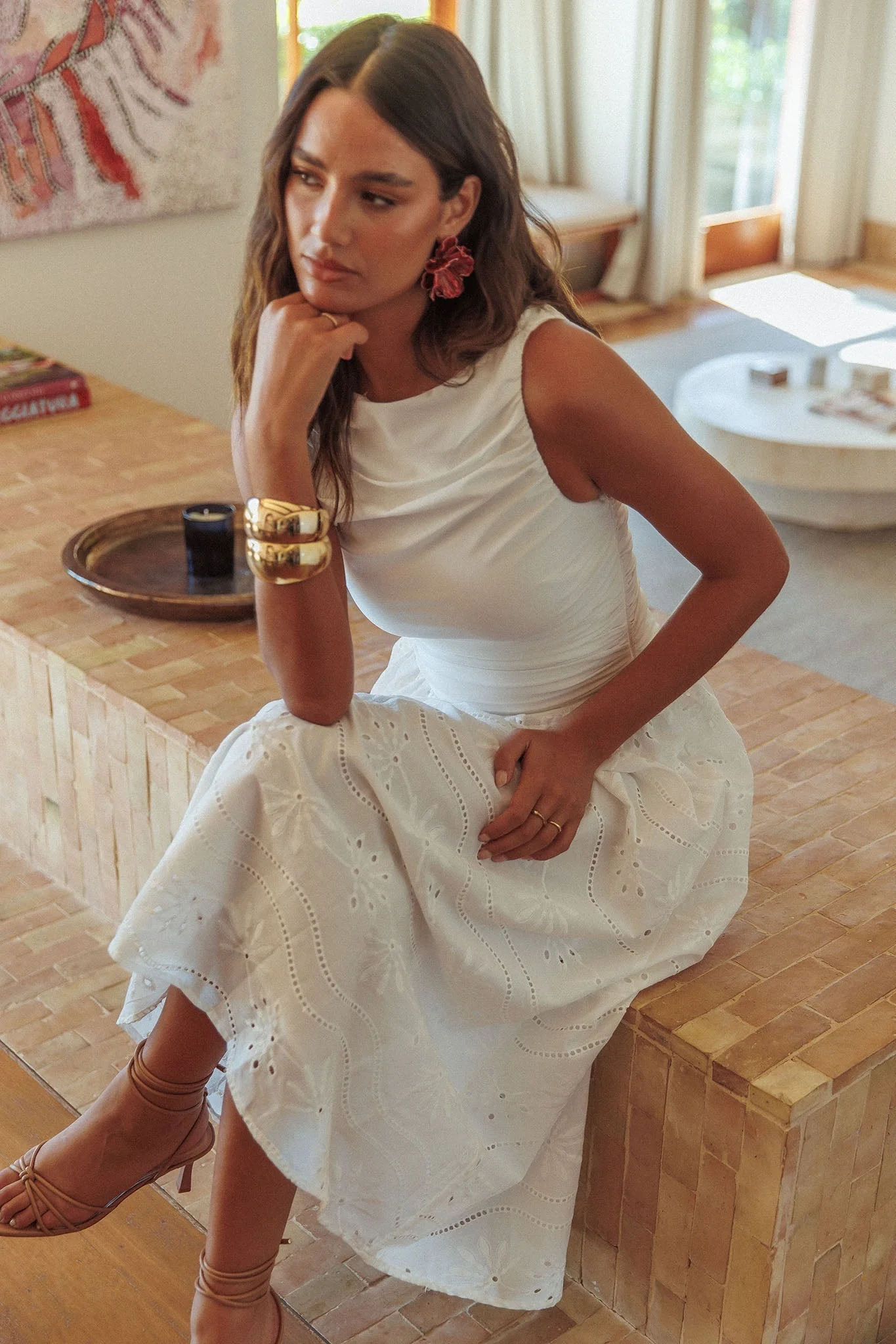 Dalayla Sleeveless Eyelet Maxi Dress White