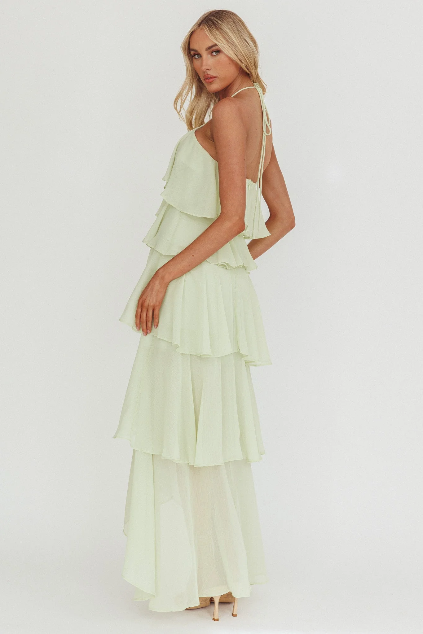 Darylyn Tiered Ruffle Maxi Dress Sage
