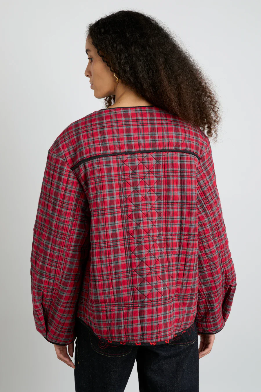 macy quilted jacket - red check