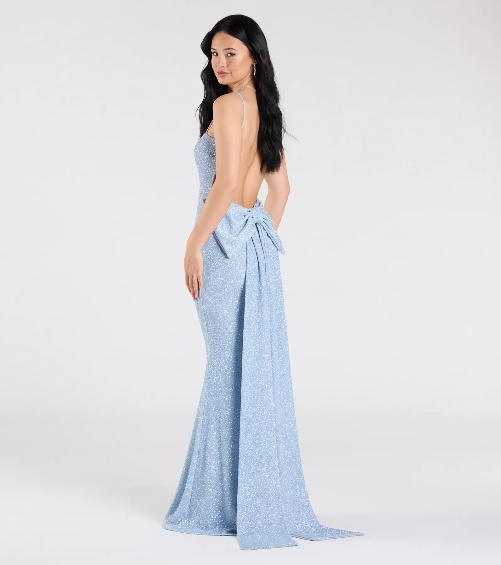 Gwendolyn Glitter Knit Bow-Back Mermaid Dress