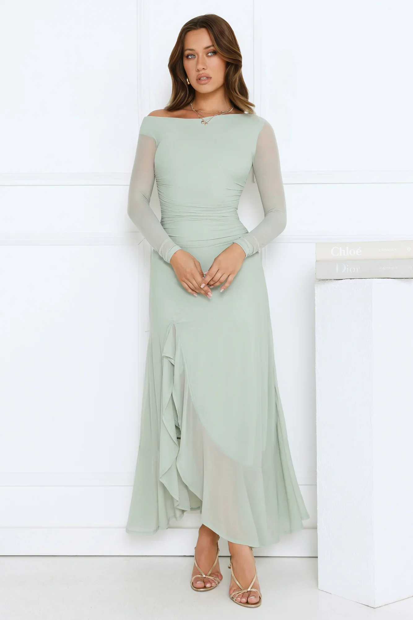 Darling At Dusk Long Sleeve Maxi Dress Sage