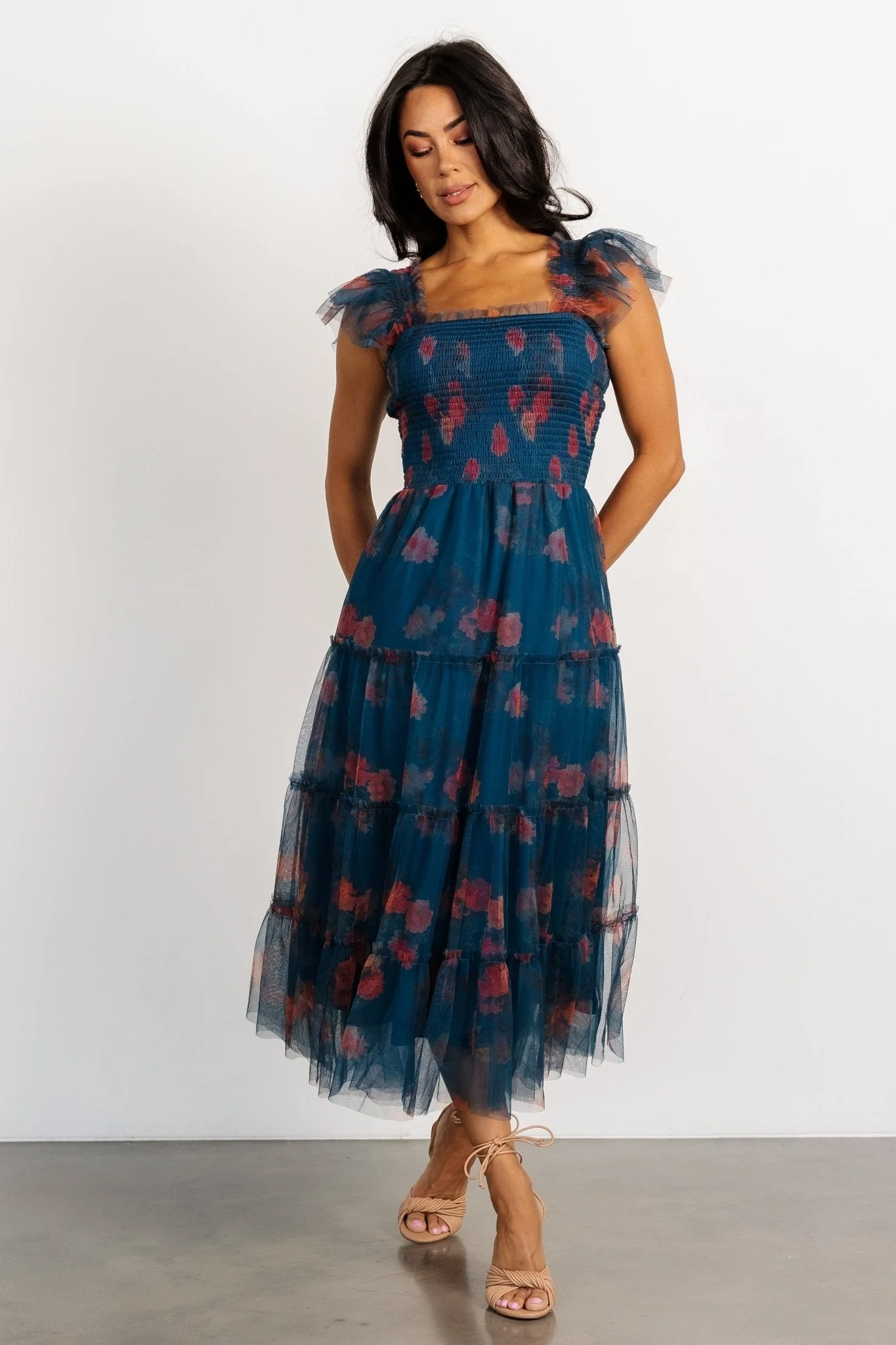 Clementine Tulle Midi Dress | Persian Blue + Rust