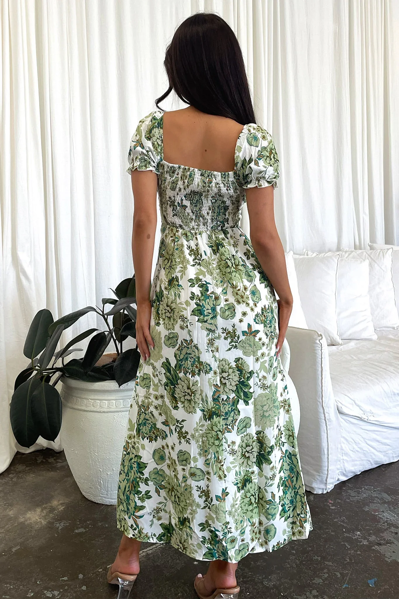 Solem Midi Dress - Green Floral