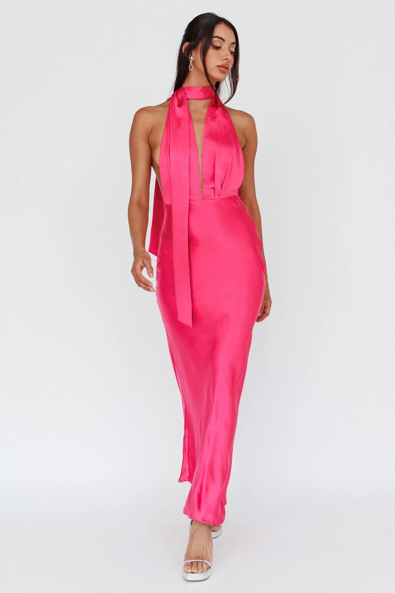 Italia Azure Halterneck Maxi Dress Hot Pink
