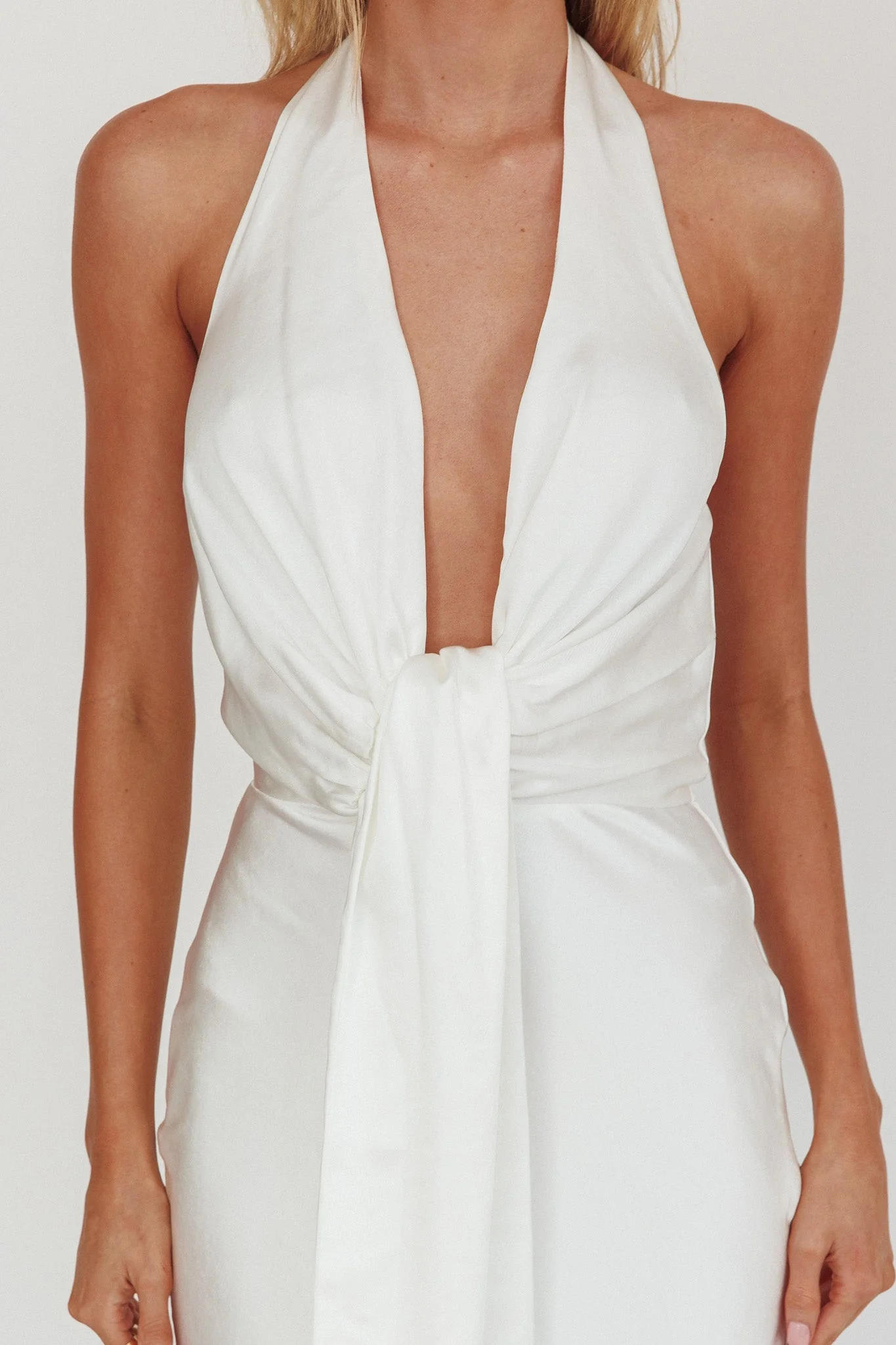 Make Believe Plunging Halterneck Maxi Dress Oyster